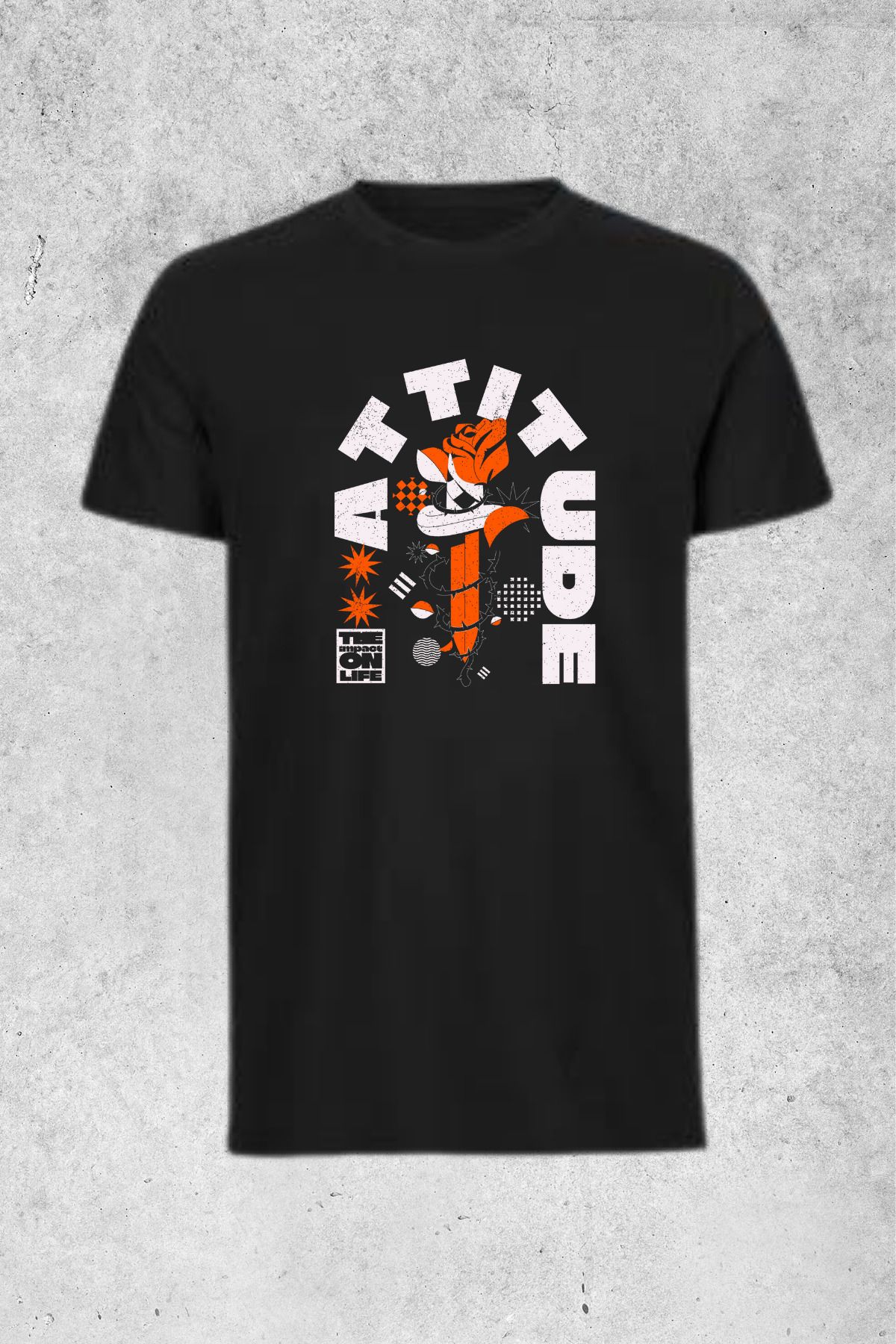 MOLICO Basic unisex sıfır yaka kısa kollu ATTİTUDE baskılı tshirt