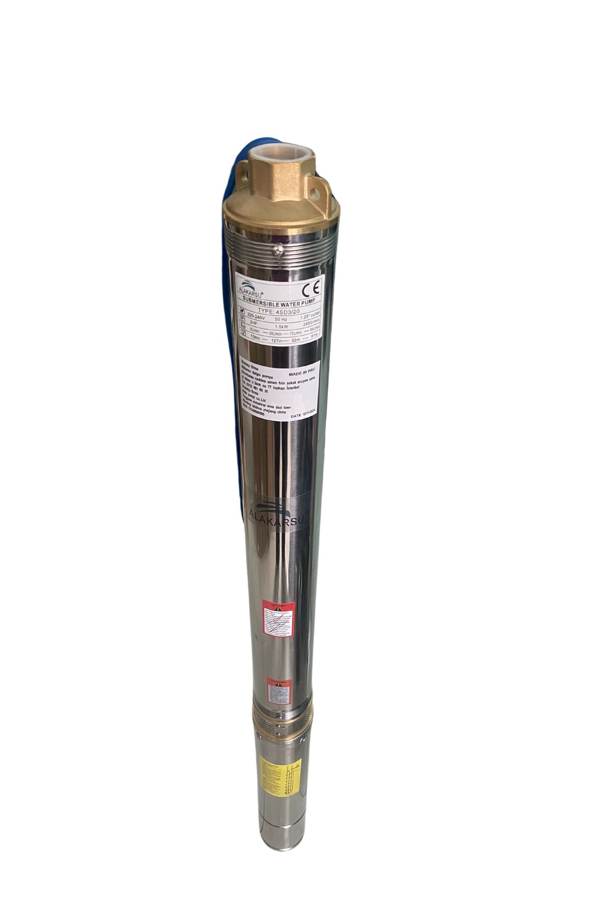 alakarsu 2 HP 1.5 KW Dalgıç Pompa Takım PANOSUZ KABLOSUZ MAX DERİNLİK 138 MT