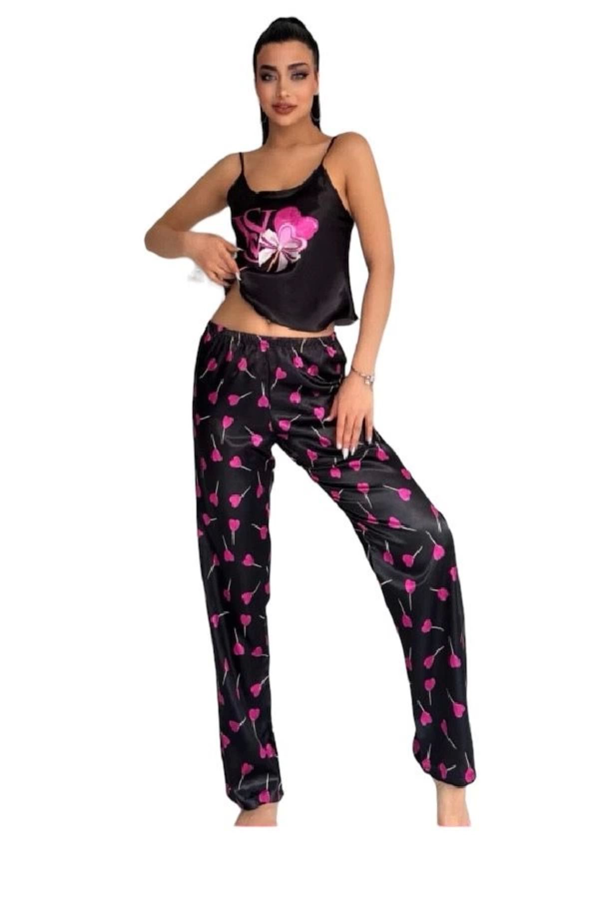 Moda Şahsenem Victoria Secret 8005 Kadın Saten Askılı Pijama Takım