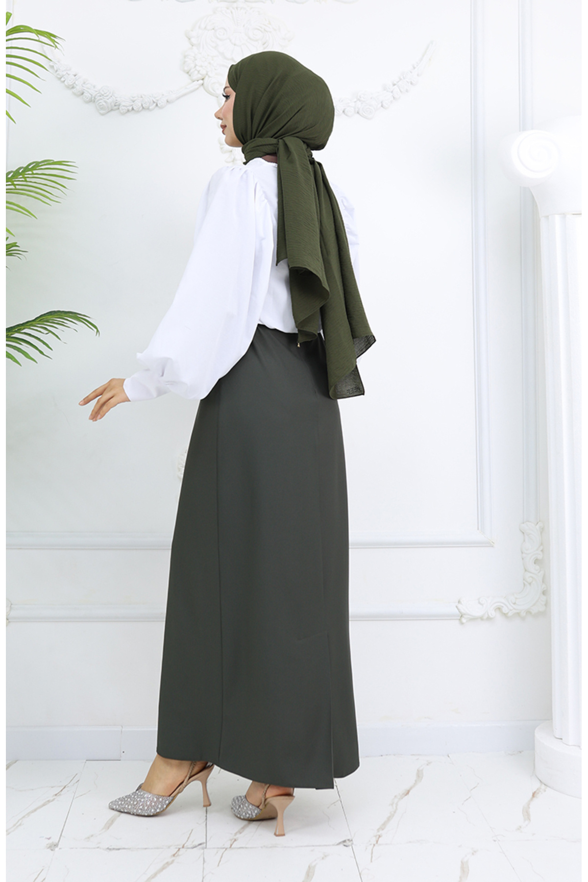 sefamerve-Belted Skirt 2251-02 Khaki 4