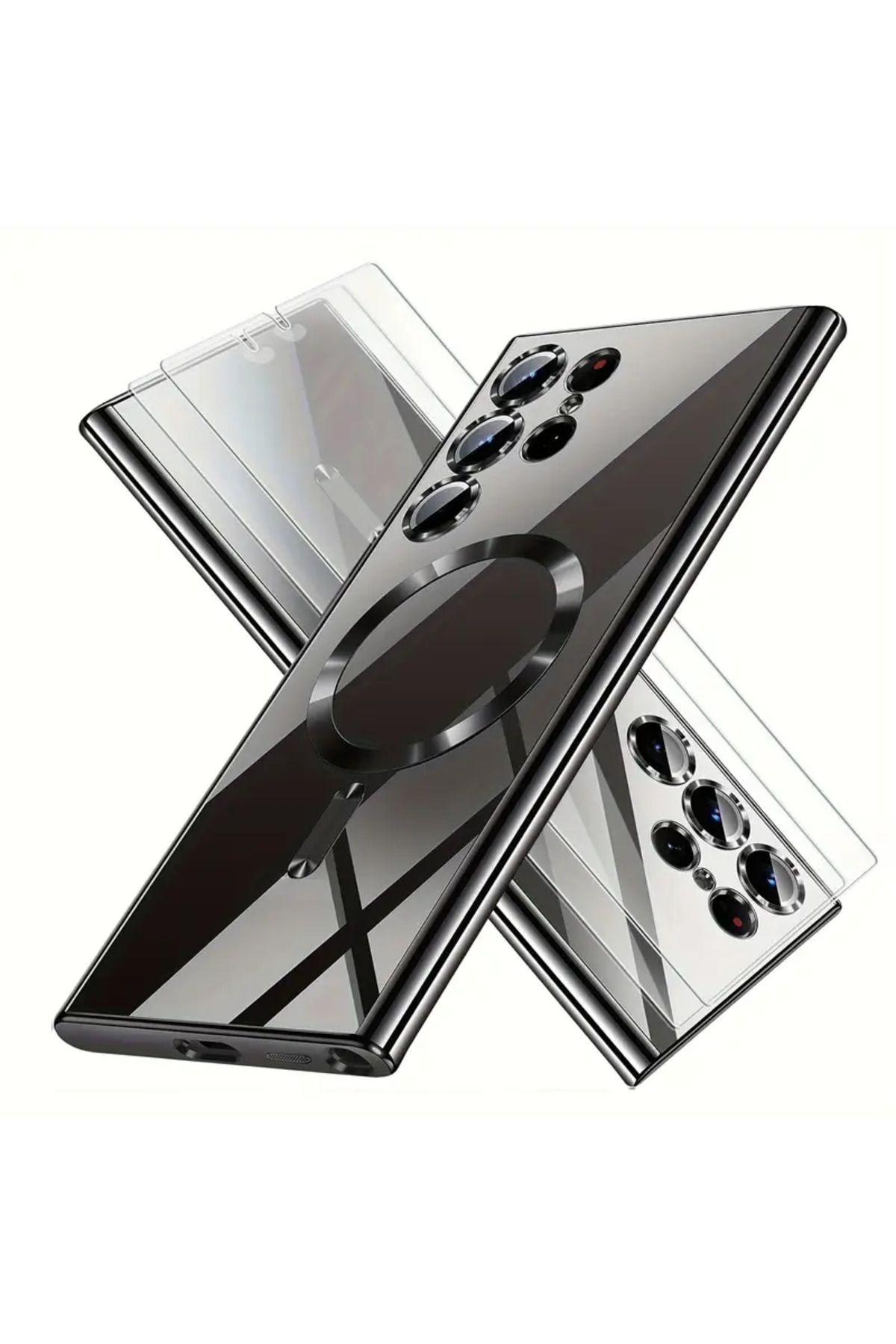 Posso Samsung Galaxy S25 Ultra Kılıf Kamera Korumalı Magsafe Kenarları Renkli Arkası Şeffaf+Ekran Koruyucu
