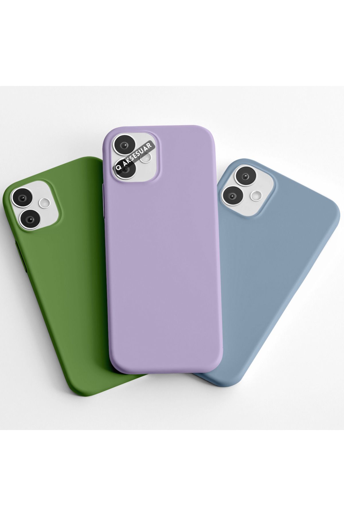 Q Aksesuar İphone 15 Pro Max Uyumlu 3'lü Set Basic Telefon Kılıfı Fıstık Yeşil-Lila-Bebe Mavi