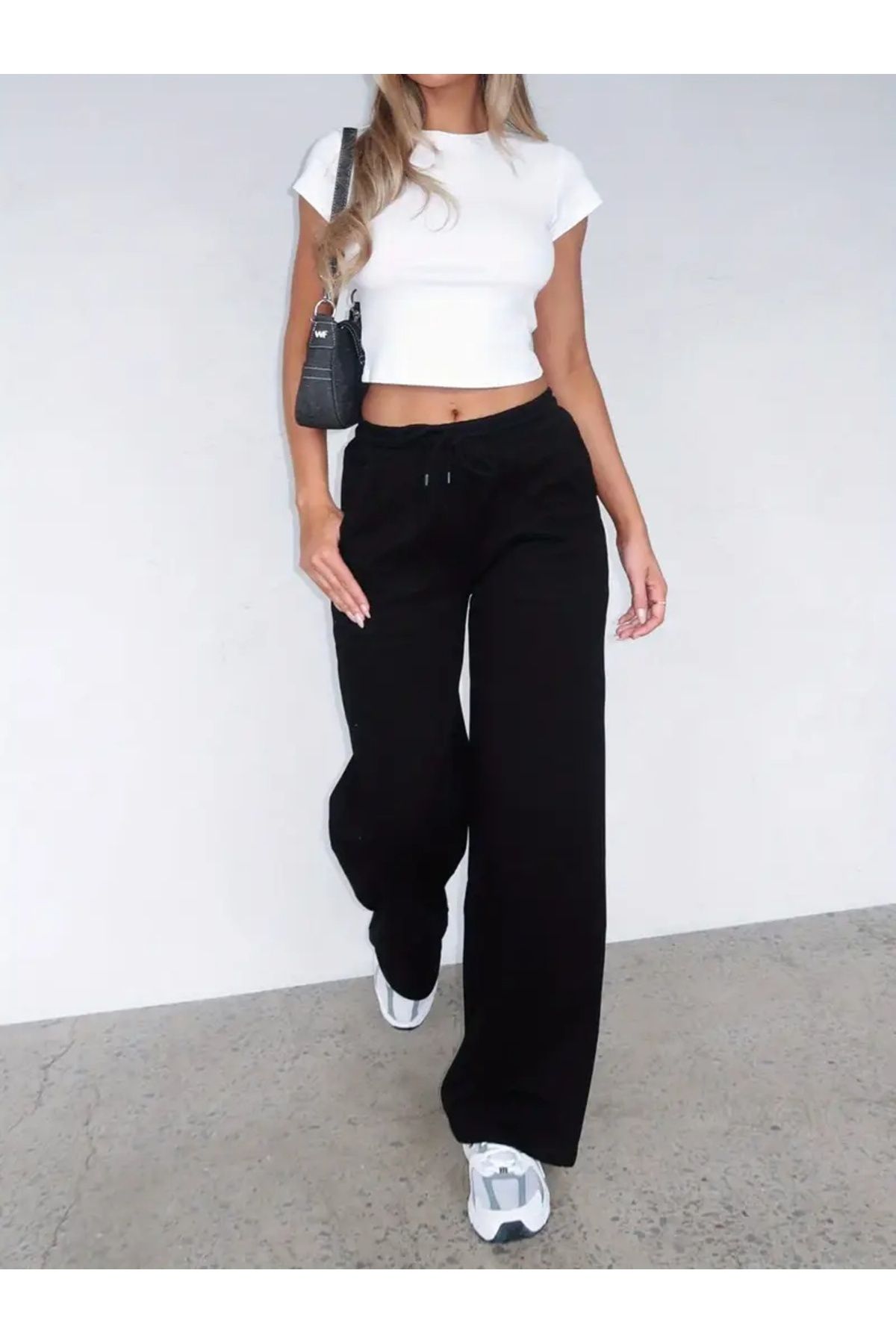 yx yustex sport Kadın Siyah Baggy Bol Kesim Esnek Rahat Kumaş Eşofman Altı ŞAH MODA
