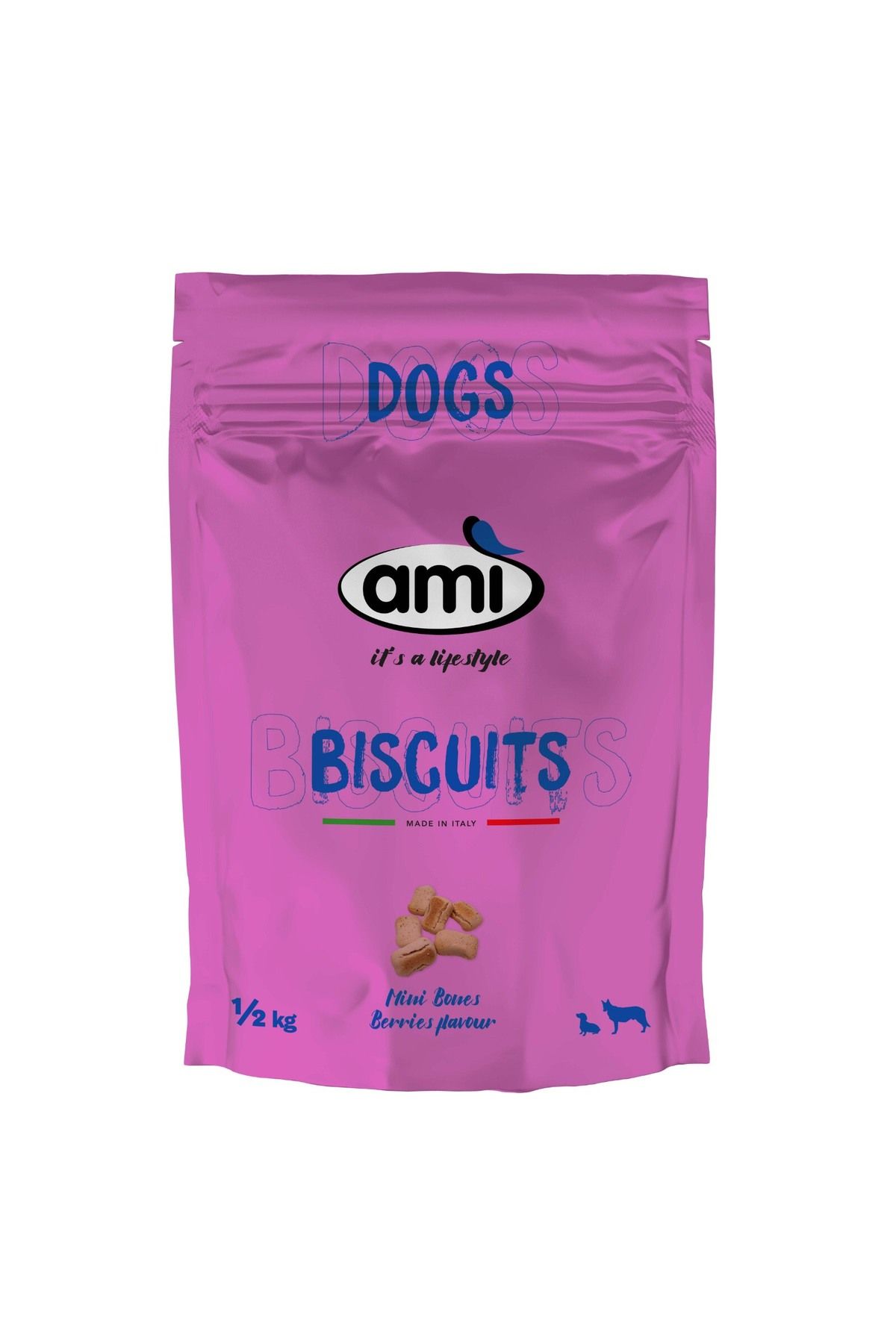 Ami Recompense Caini Tip Biscuiti 100 % Vegetali, Ami Vegan Dog, Fructe De Padure Rosii, Sac 500g - One Size