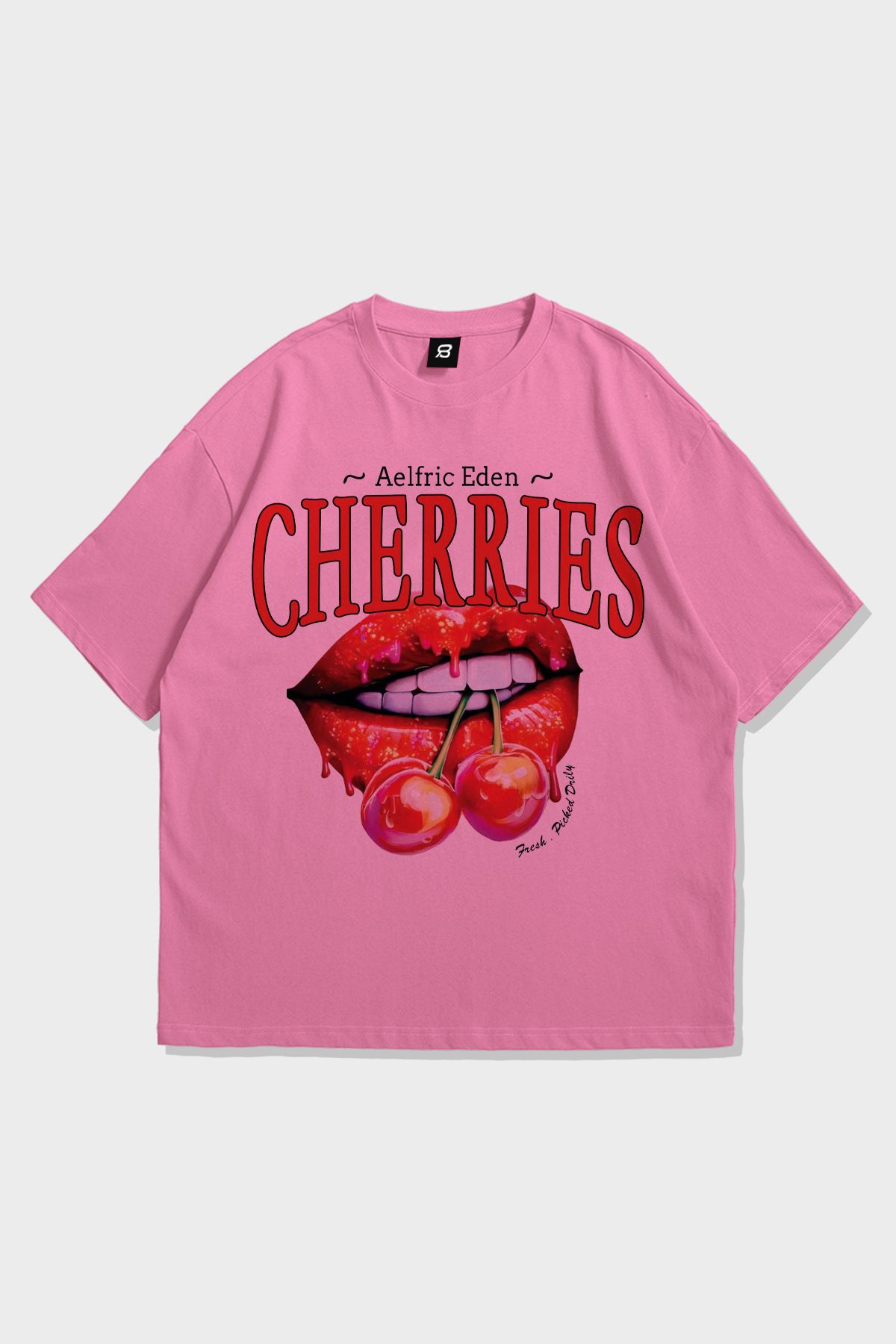 3 ROPE Cherries Baskılı Kadın Oversize T-Shirt Tişört