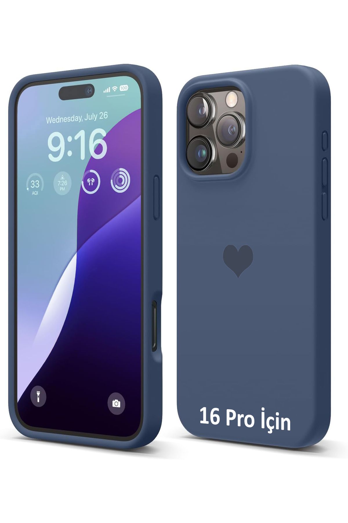 GAGA ELEKTRONİK iPhone 16 Pro İçin Kalp Logolu İçi Kadife Silikon Kılıf