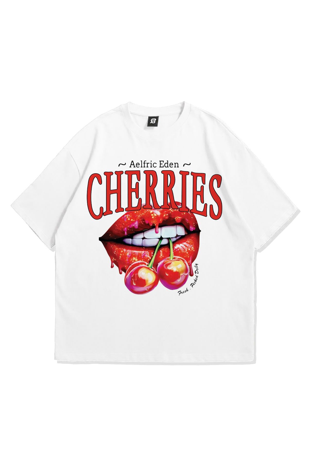 3 ROPE Cherries Baskılı Kadın Oversize T-Shirt Tişört