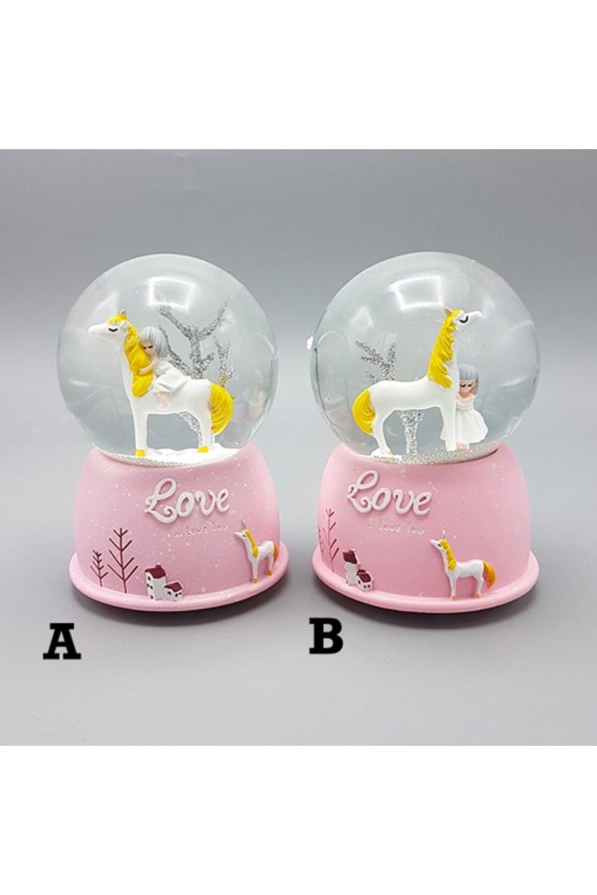 BellevieStore Mini Işıklı Sevimli Atlı Kız Kar Küresi