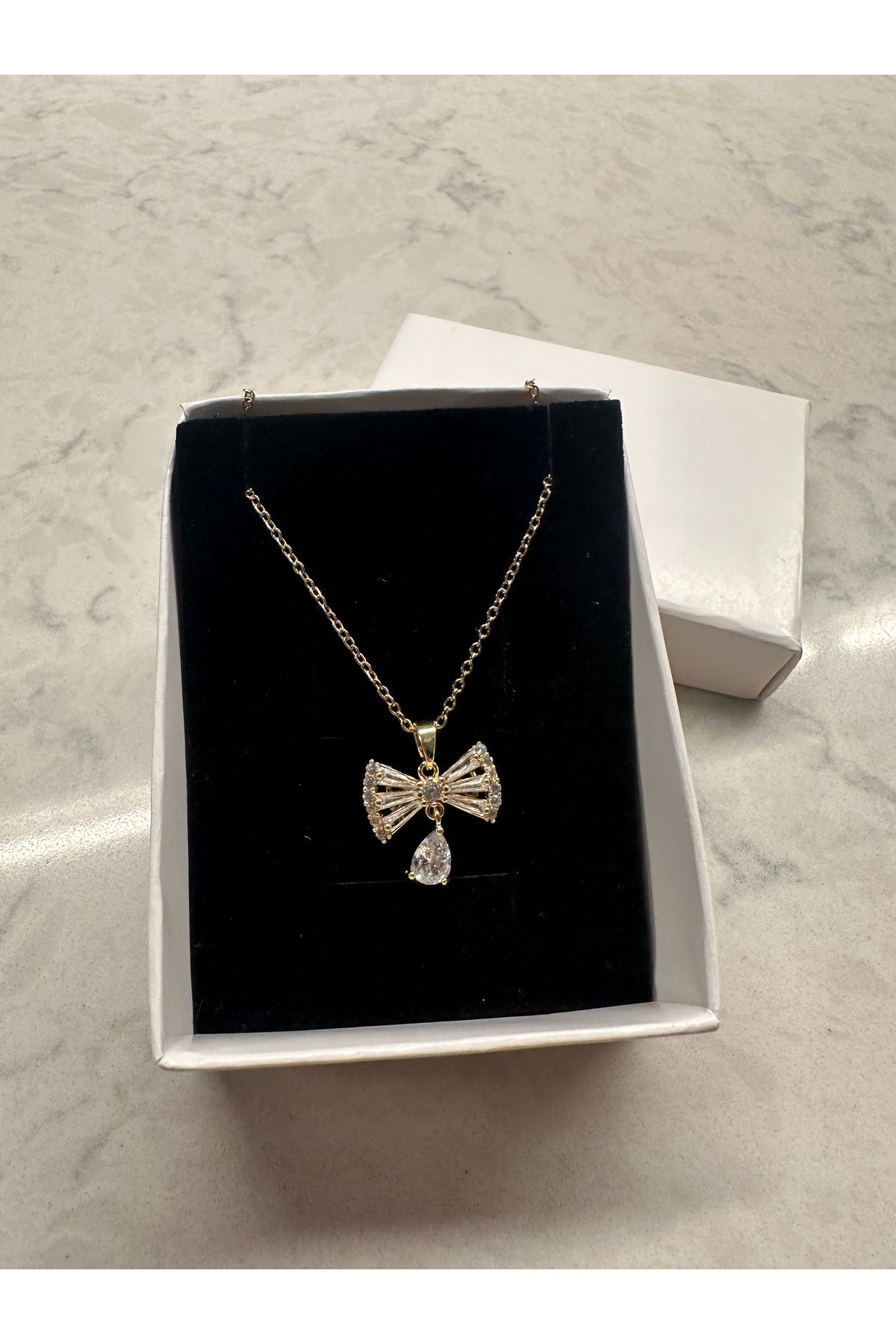 Shop west Gold Renk Zirkon Taşlı Kalp Detaylı Kolye