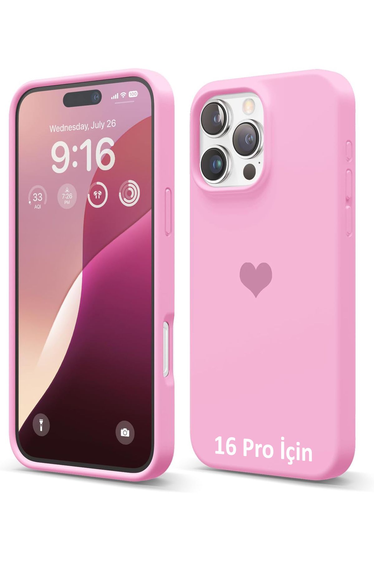 GAGA ELEKTRONİK iPhone 16 Pro İçin Kalp Logolu İçi Kadife Silikon Kılıf