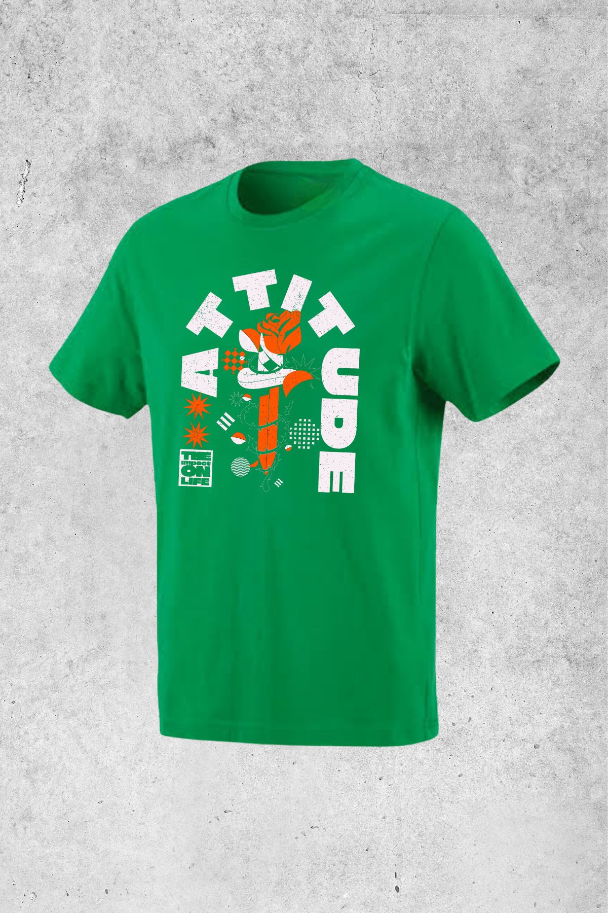 MOLICO Basic unisex sıfır yaka kısa kollu ATTİTUDE baskılı tshirt