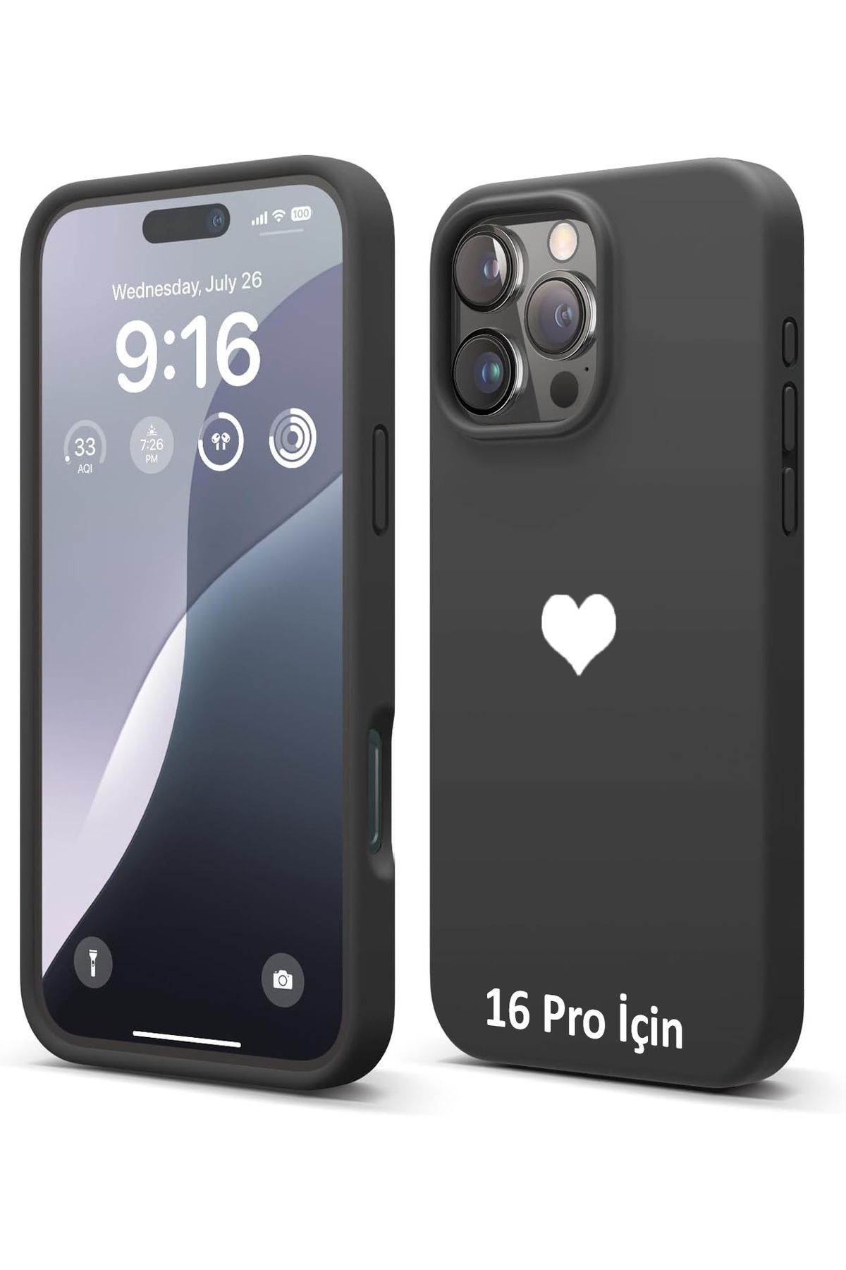 GAGA ELEKTRONİK iPhone 16 Pro İçin Kalp Logolu İçi Kadife Silikon Kılıf