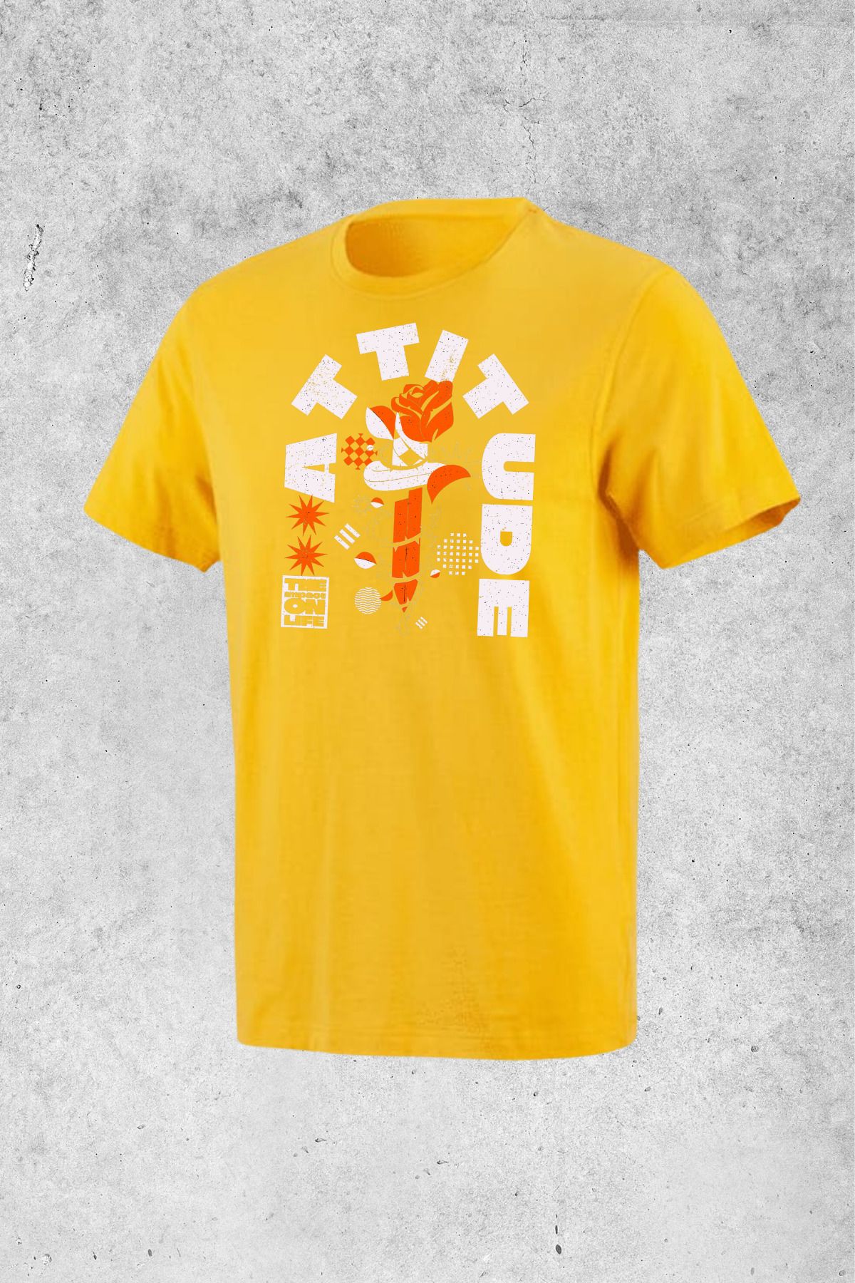 MOLICO Basic unisex sıfır yaka kısa kollu ATTİTUDE baskılı tshirt