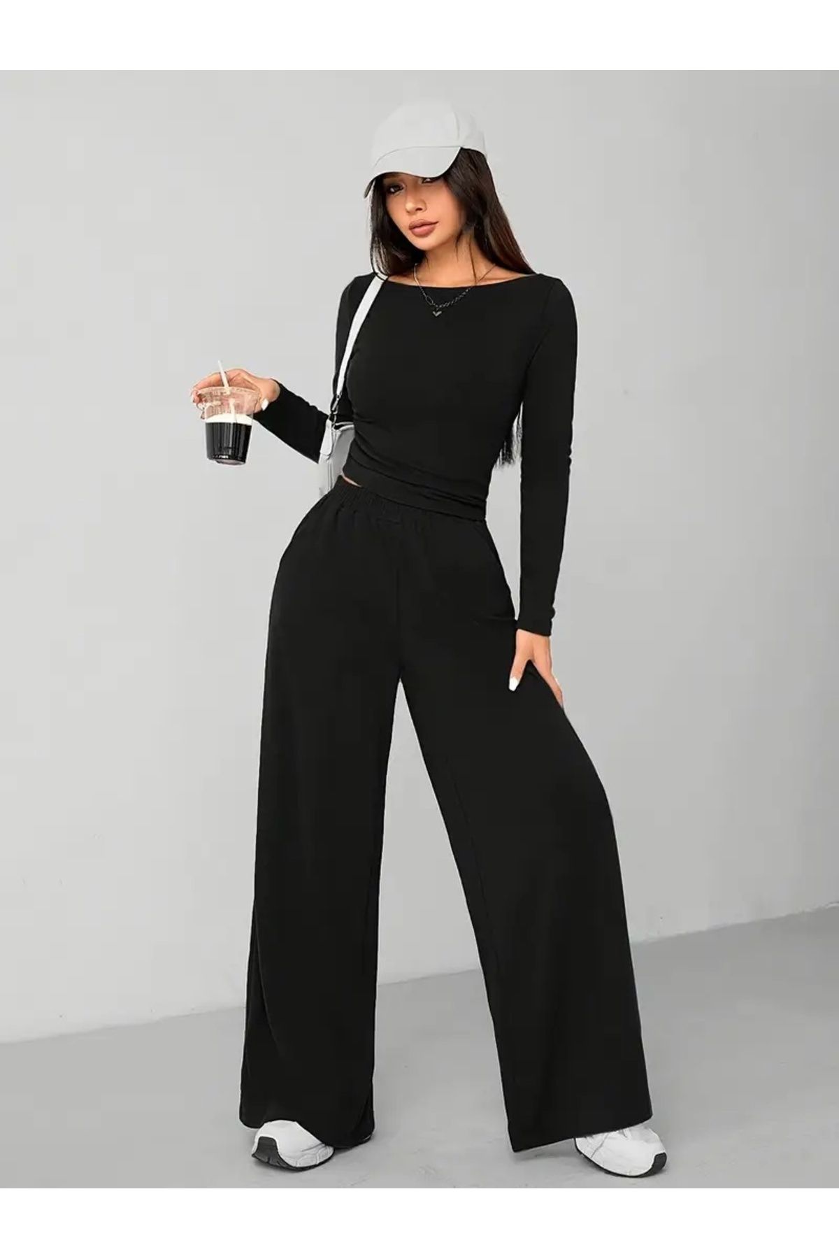 yx yustex sport Kadın Siyah Baggy Bol Kesim Esnek Rahat Kumaş Eşofman Altı ŞAH MODA