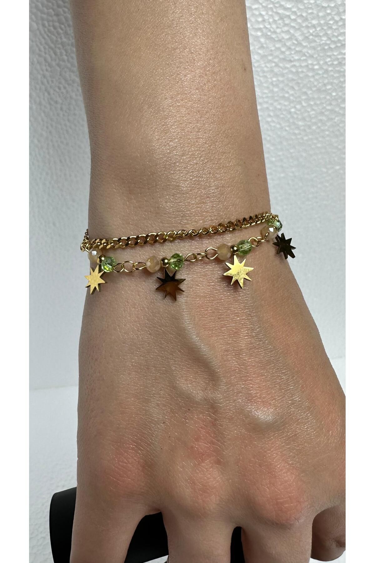 Butik Çelik İkili Yıldızlı Bileklik