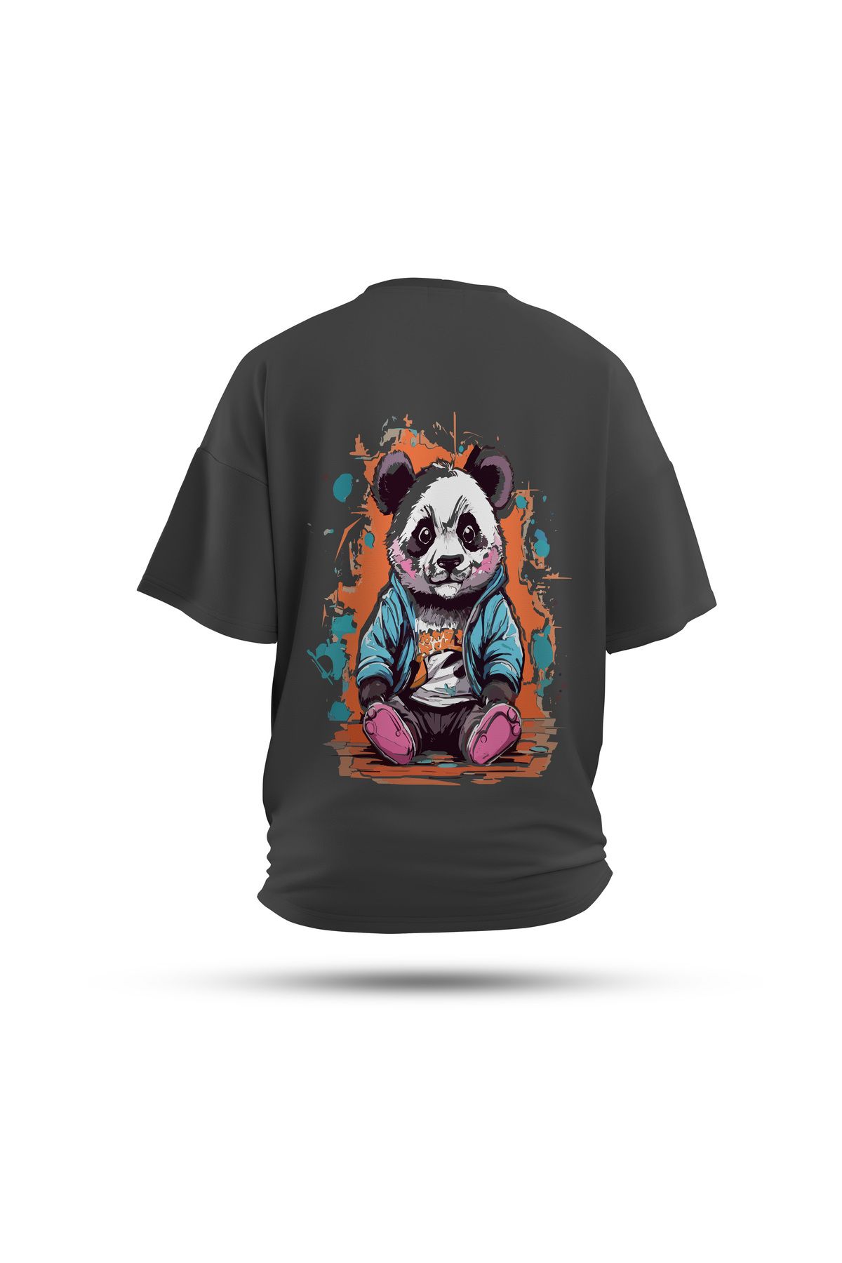 Zestia Unisex T-Shirt, Animals Panda Sırt Baskılı, Regular, %100 Pamuk, Antrasit T-Shirt No: 010
