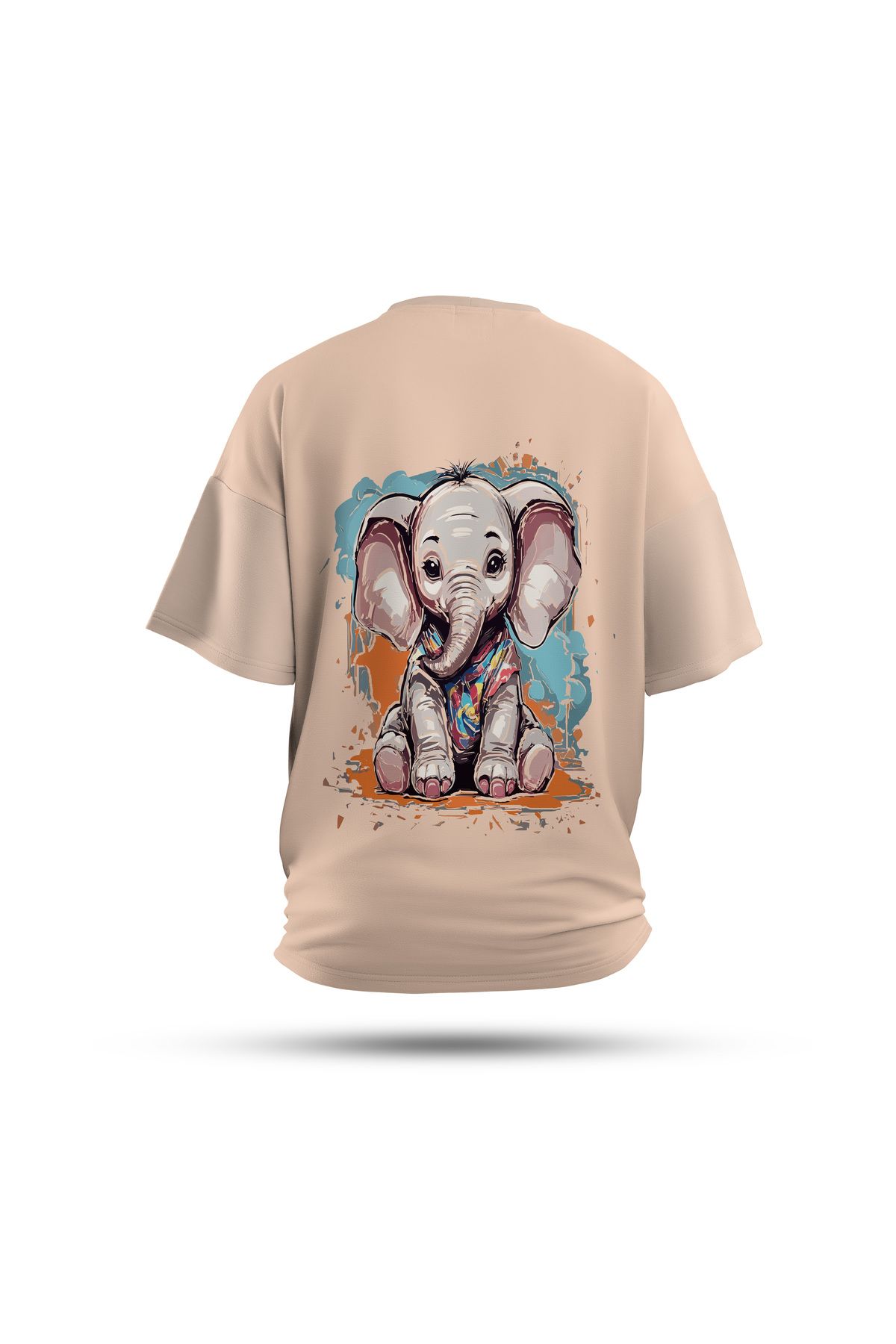 Zestia Unisex T-Shirt, Animals Fil Sırt Baskılı, Regular, %100 Pamuk, Krem T-Shirt No: 009