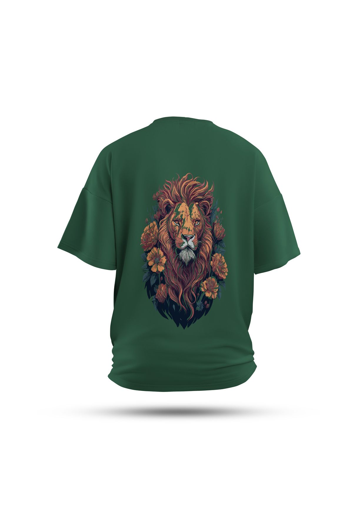 Zestia Unisex T-Shirt, Animals Aslan Sırt Baskılı, Regular, %100 Pamuk, Yeşil T-Shirt No: 018