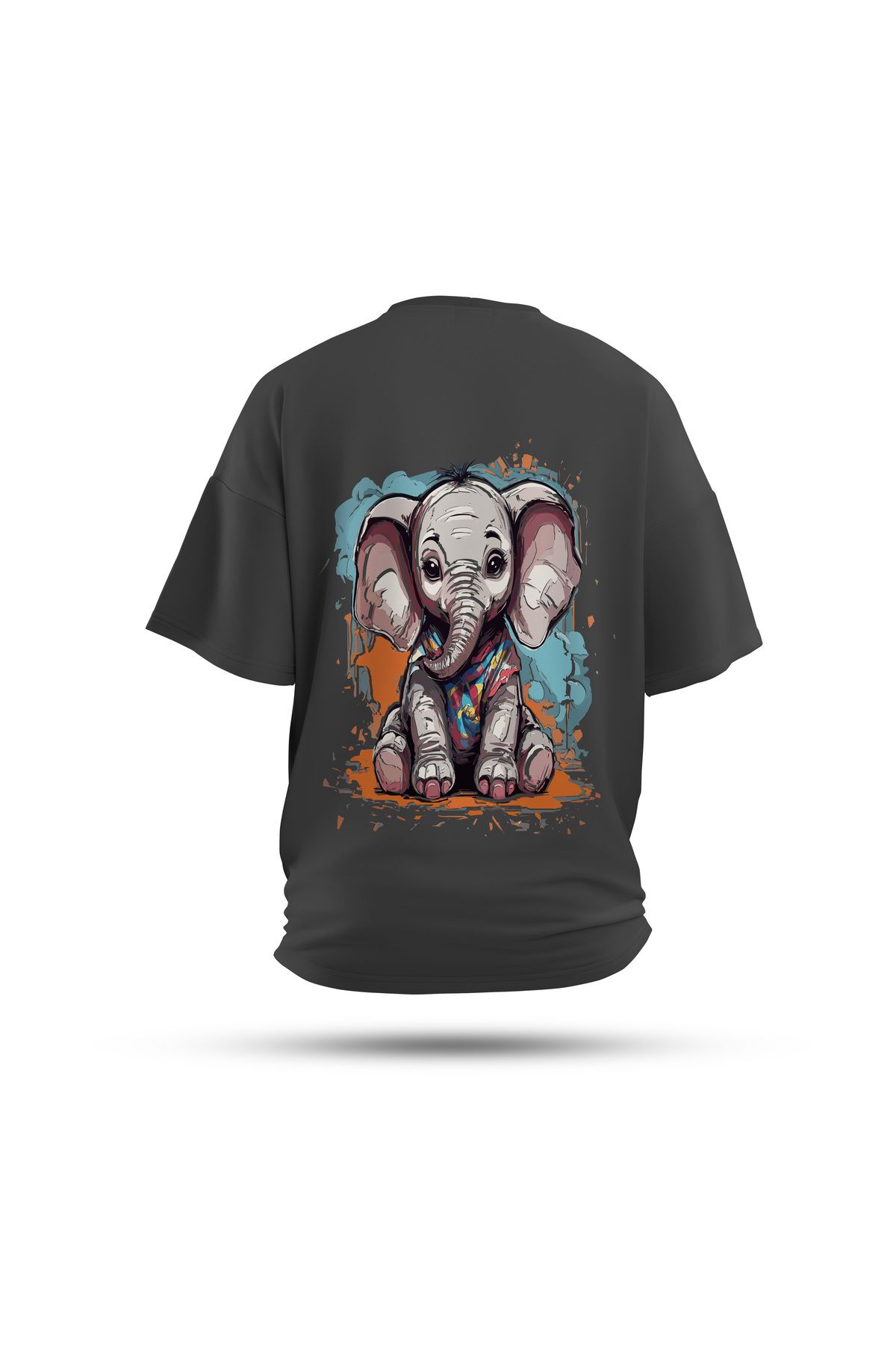Zestia Unisex T-Shirt, Animals Fil Sırt Baskılı, Regular, %100 Pamuk, Antrasit T-Shirt No: 009
