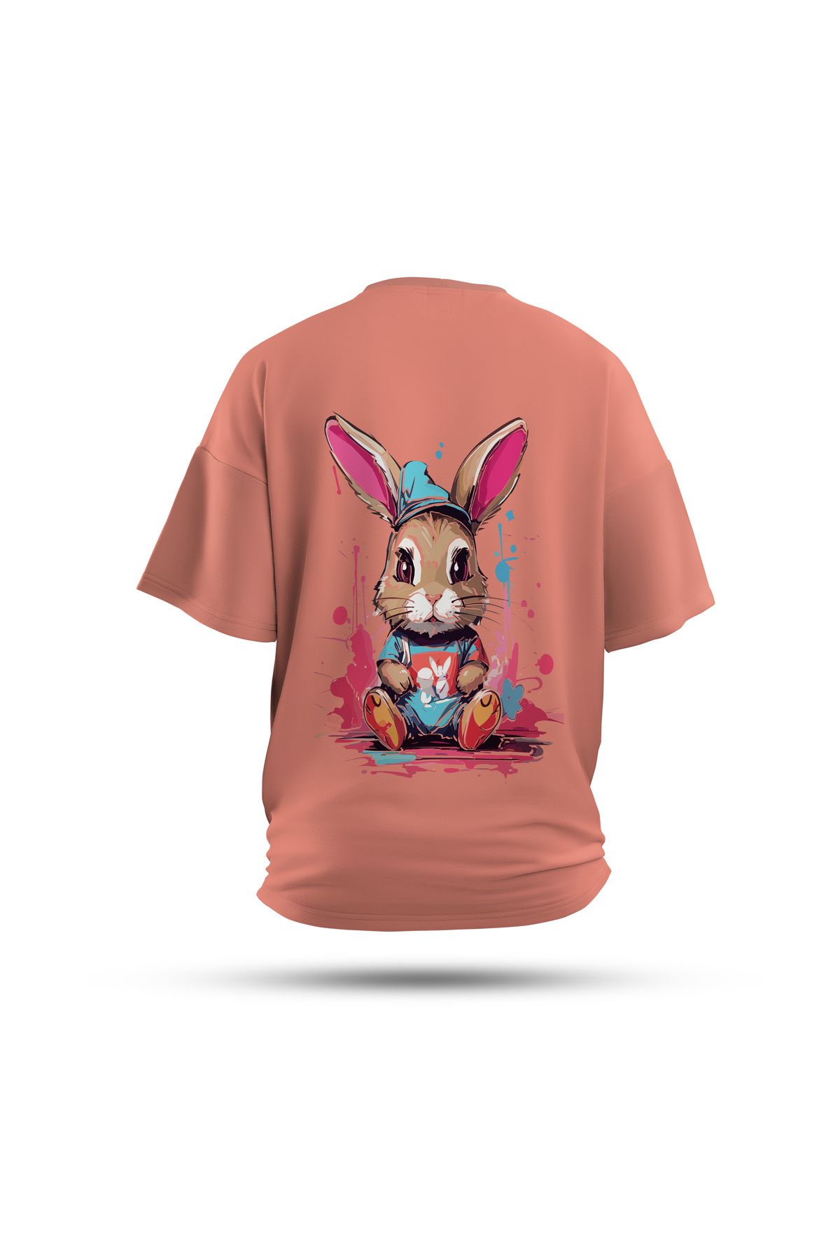 Zestia Unisex T-Shirt, Animals Tavşan Sırt Baskılı, Regular, %100 Pamuk, Somon T-Shirt No: 013