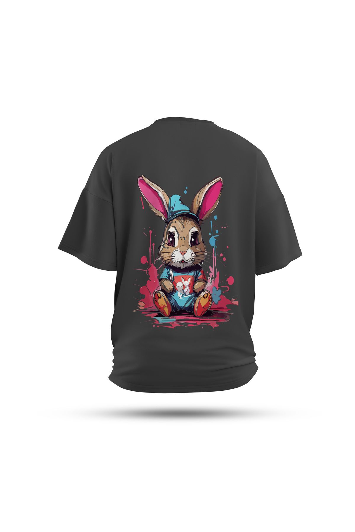 Zestia Unisex T-Shirt, Animals Tavşan Sırt Baskılı, Regular, %100 Pamuk, Antrasit T-Shirt No: 013