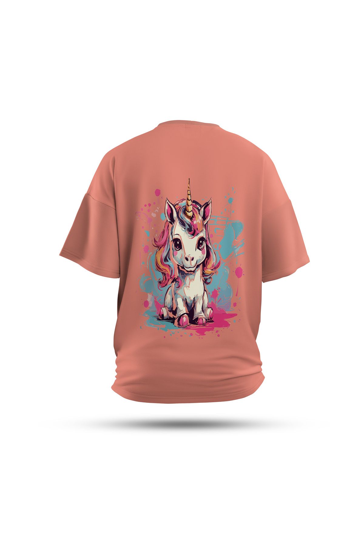 Zestia Unisex T-Shirt, Animals Unicorn Sırt Baskılı, Regular, %100 Pamuk, Somon T-Shirt No: 012