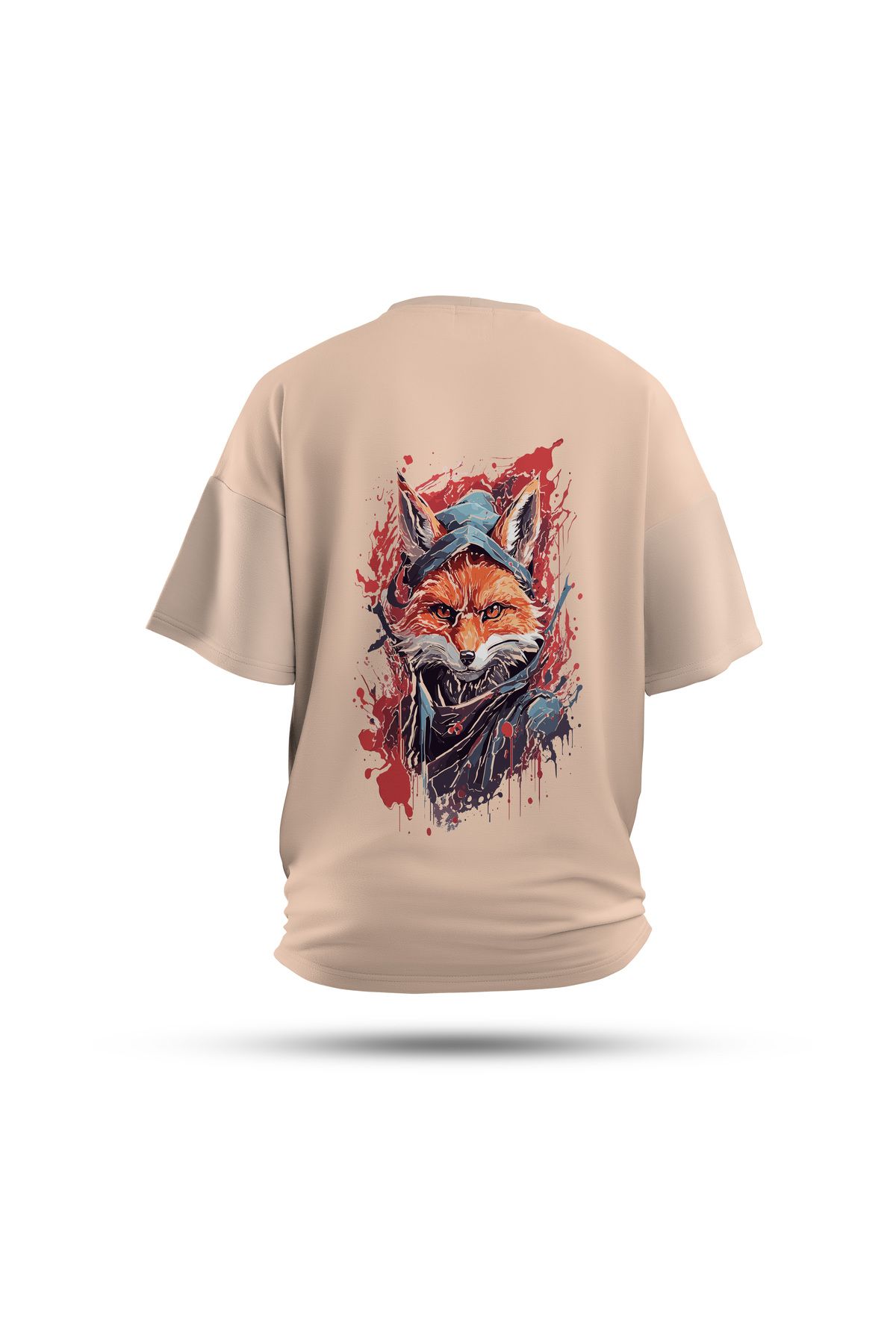 Zestia Unisex T-Shirt, Animals Beyfendi Tilki Sırt Baskılı, Regular, %100 Pamuk, Krem T-Shirt No: 011