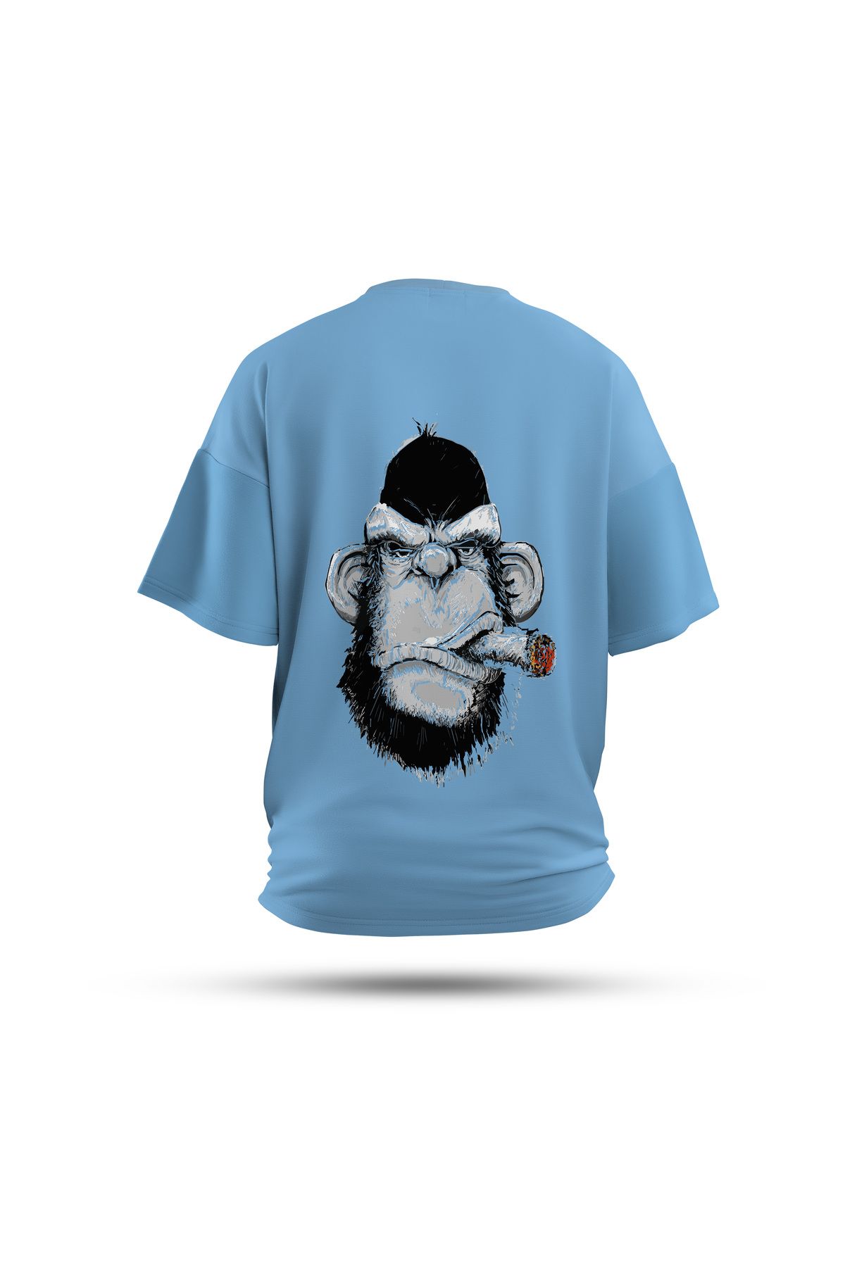 Zestia Unisex T-Shirt, Animals Goril Sırt Baskılı, Regular, %100 Pamuk, Mavi T-Shirt No: 008