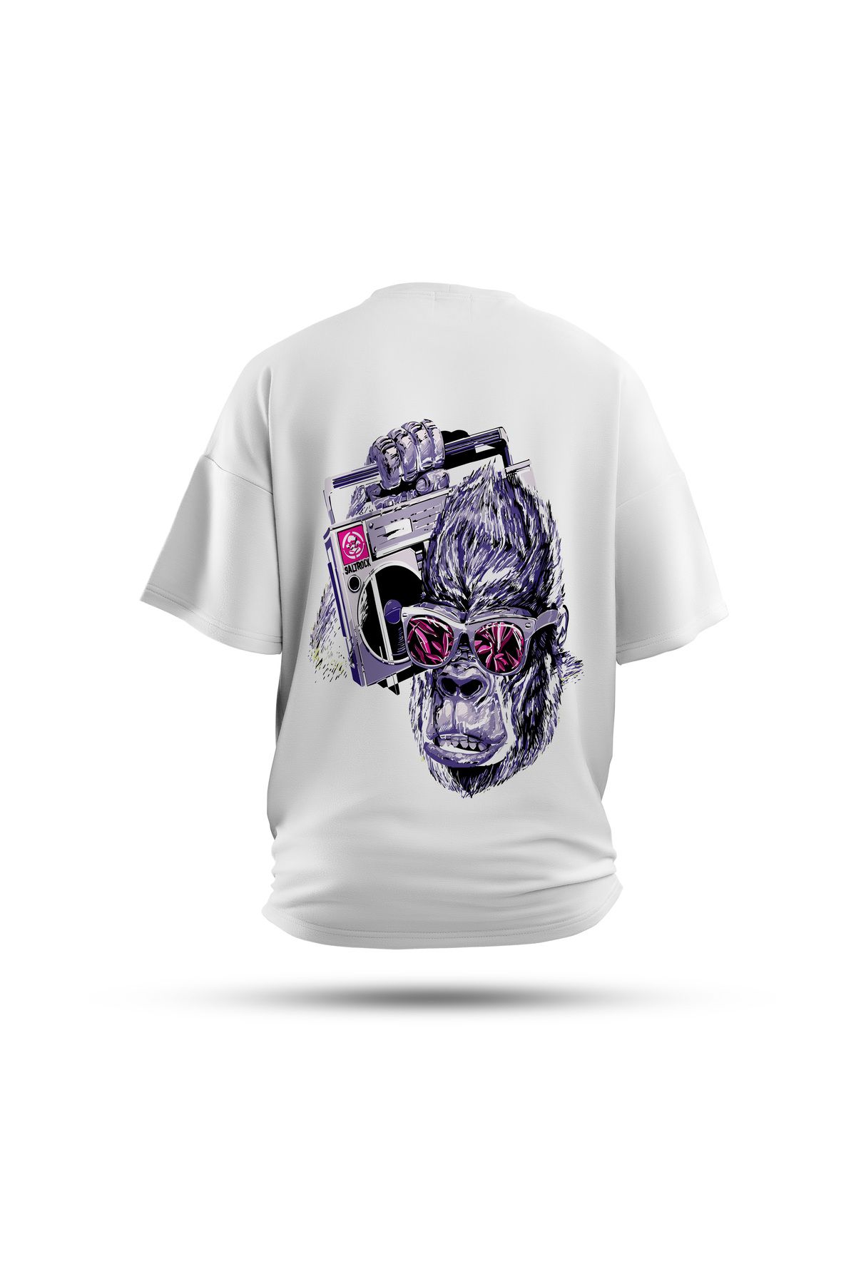 Zestia Unisex T-Shirt, Animals Goril Sırt Baskılı, Regular, %100 Pamuk, Beyaz T-Shirt No: 004