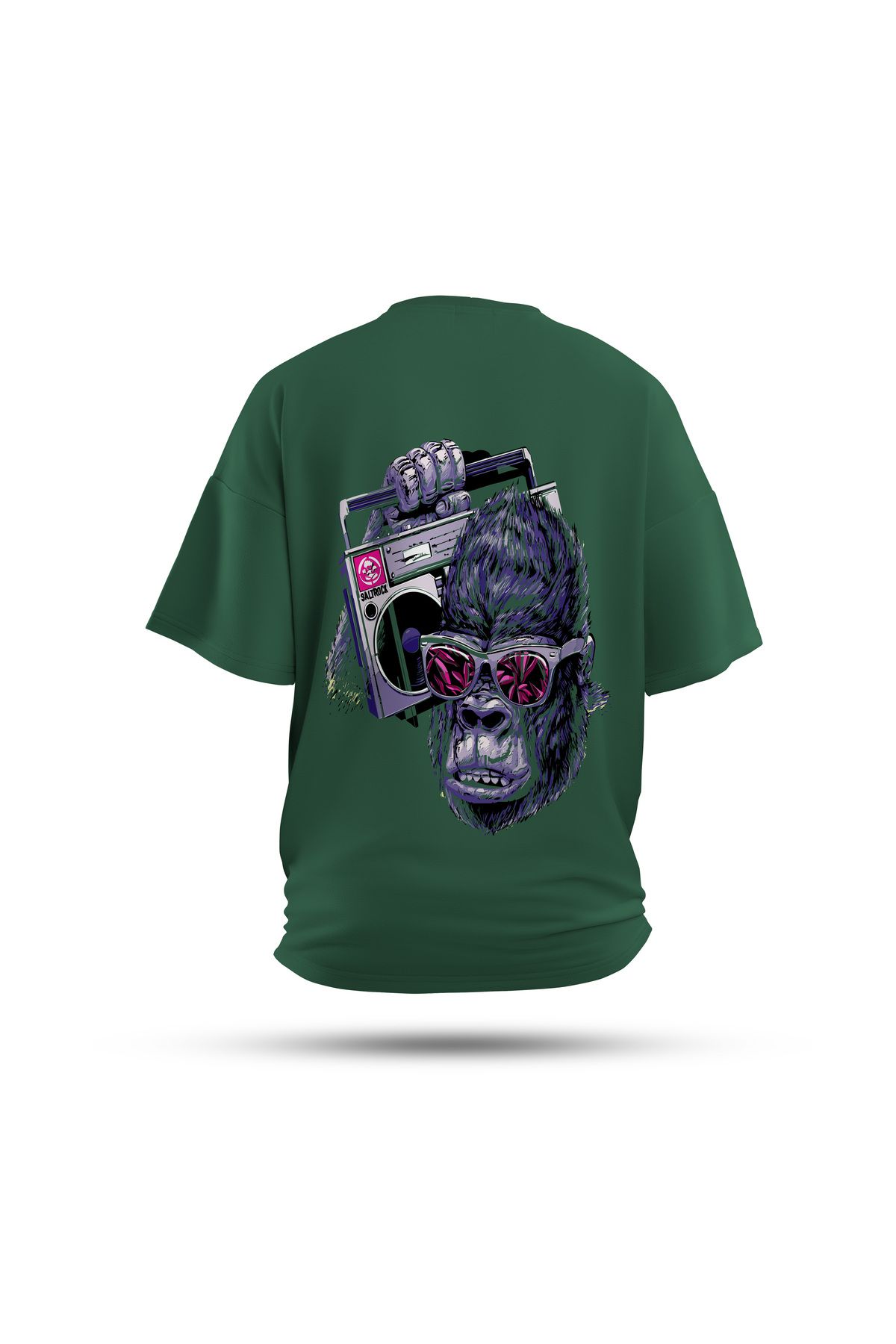 Zestia Unisex T-Shirt, Animals Goril Sırt Baskılı, Regular, %100 Pamuk, Yeşil T-Shirt No: 004