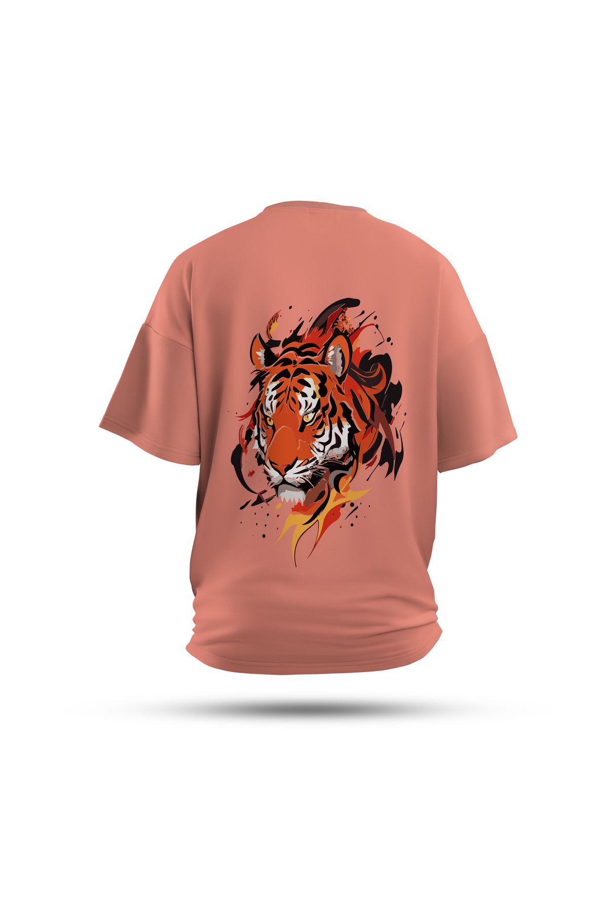 Zestia Unisex T-Shirt, Animals Kaplan Sırt Baskılı, Regular, %100 Pamuk, Somon T-Shirt No: 007