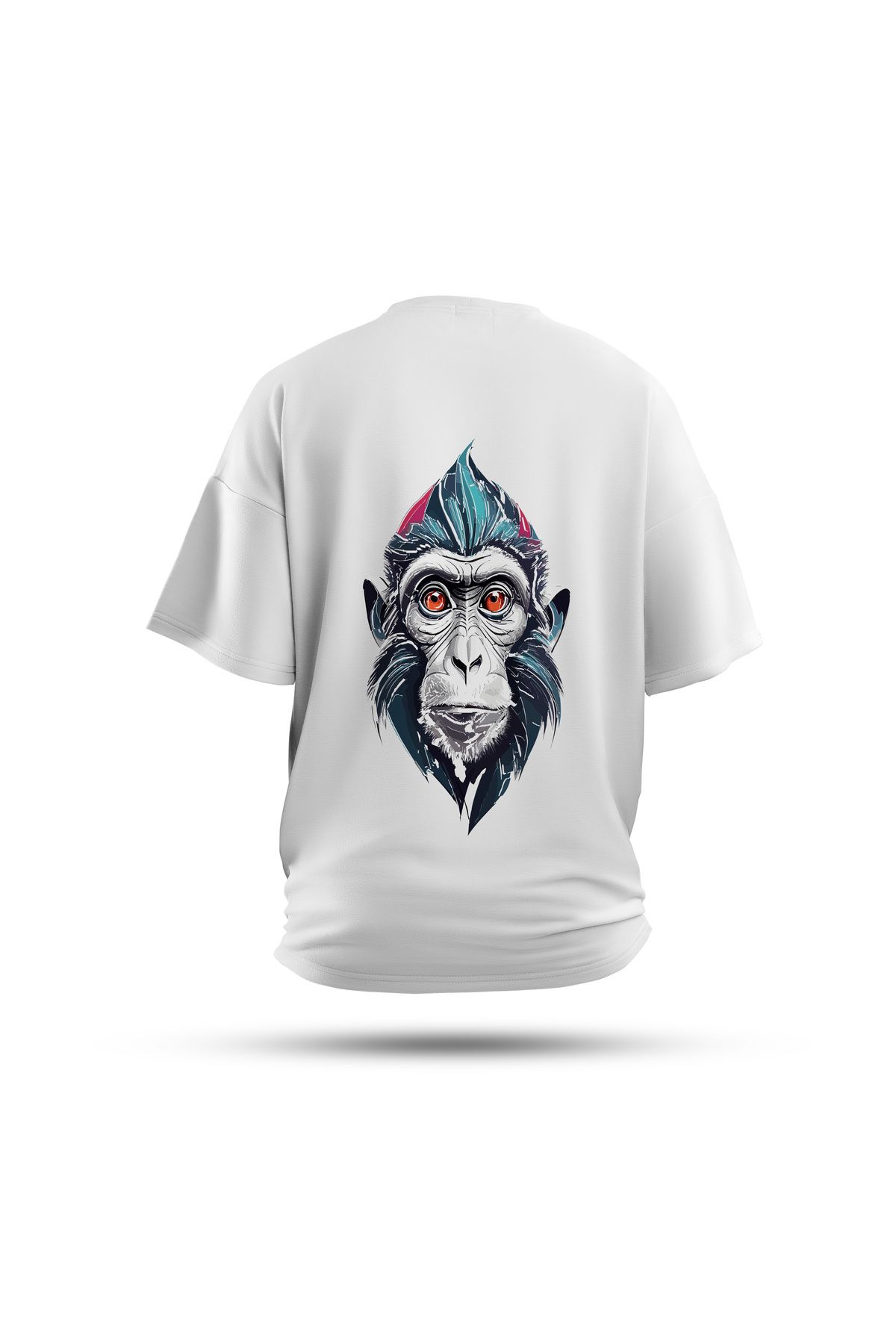 Zestia Unisex T-Shirt, Animals Maymun Sırt Baskılı, Regular, %100 Pamuk, Beyaz T-Shirt No: 017
