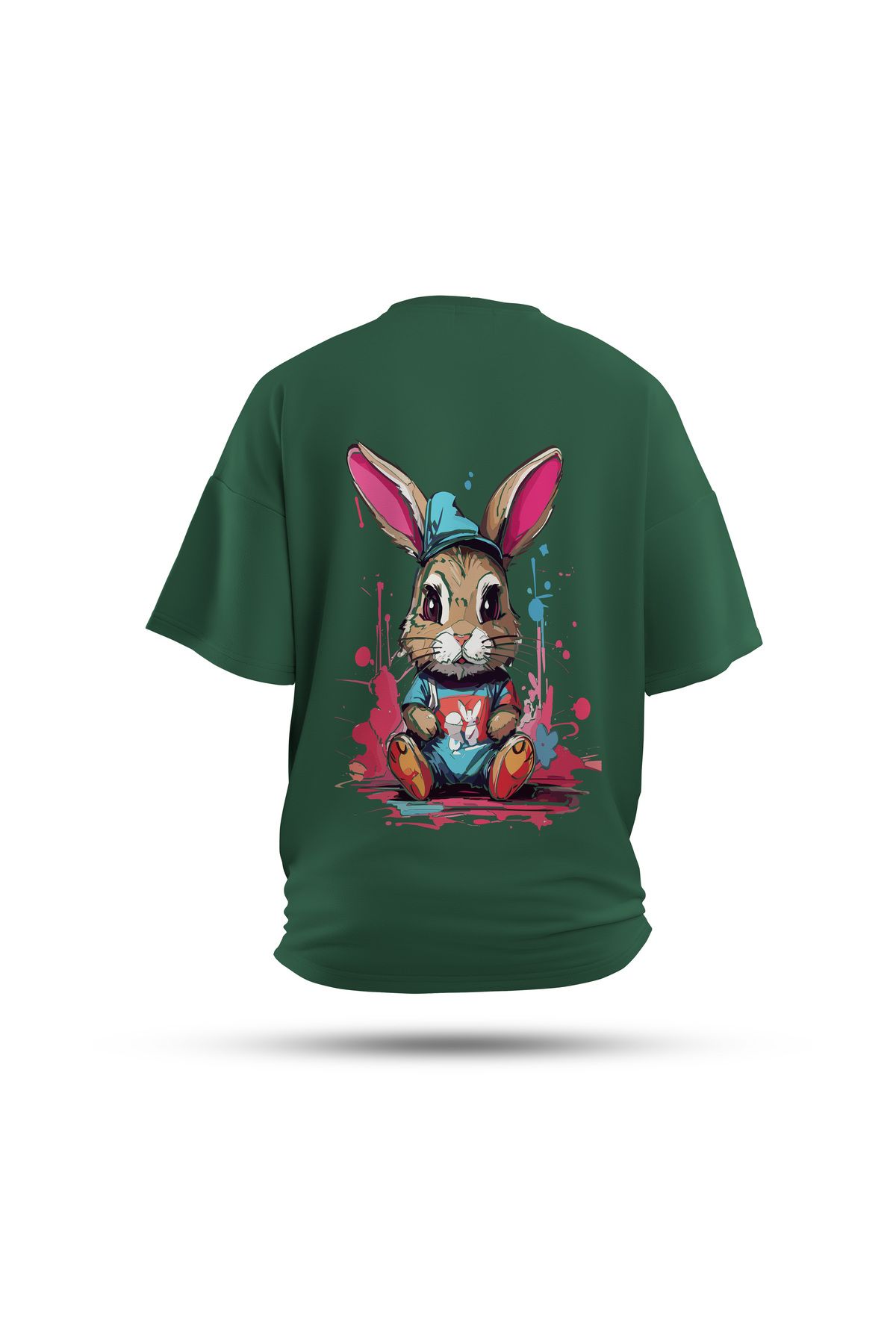 Zestia Unisex T-Shirt, Animals Tavşan Sırt Baskılı, Regular, %100 Pamuk, Yeşil T-Shirt No: 013