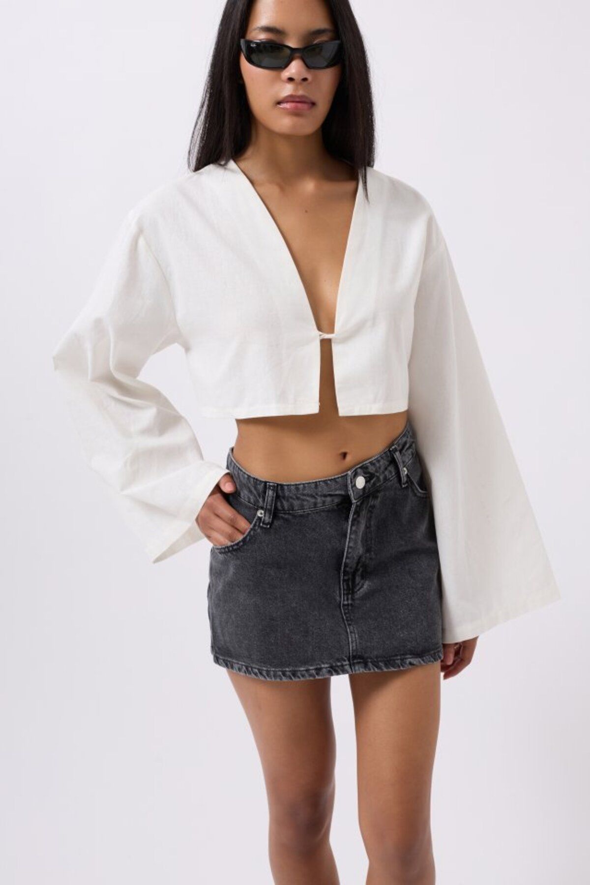 Eserden Asimetrik Bel Denim Mini Etek