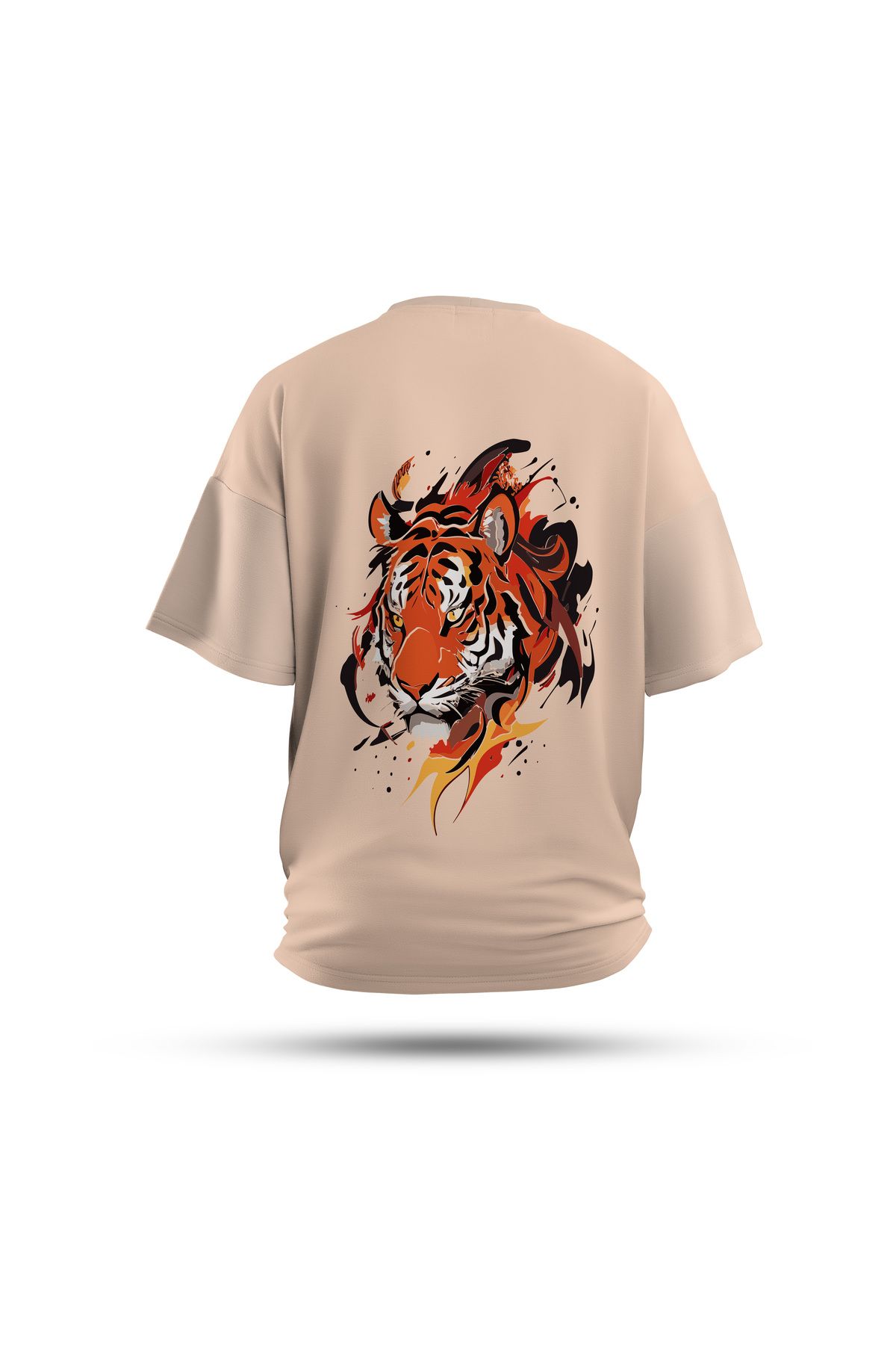 Zestia Unisex T-Shirt, Animals Kaplan Sırt Baskılı, Regular, %100 Pamuk, Krem T-Shirt No: 007