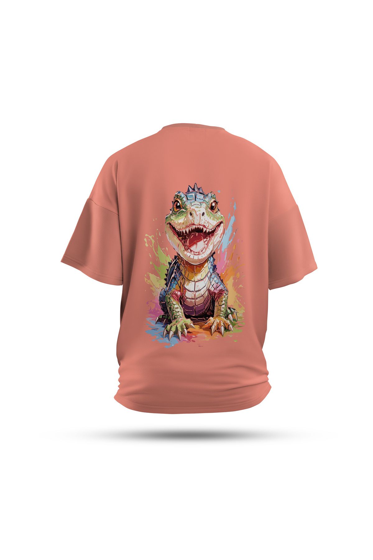 Zestia Unisex T-Shirt, Animals Timsah Sırt Baskılı, Regular, %100 Pamuk, Somon T-Shirt No: 015