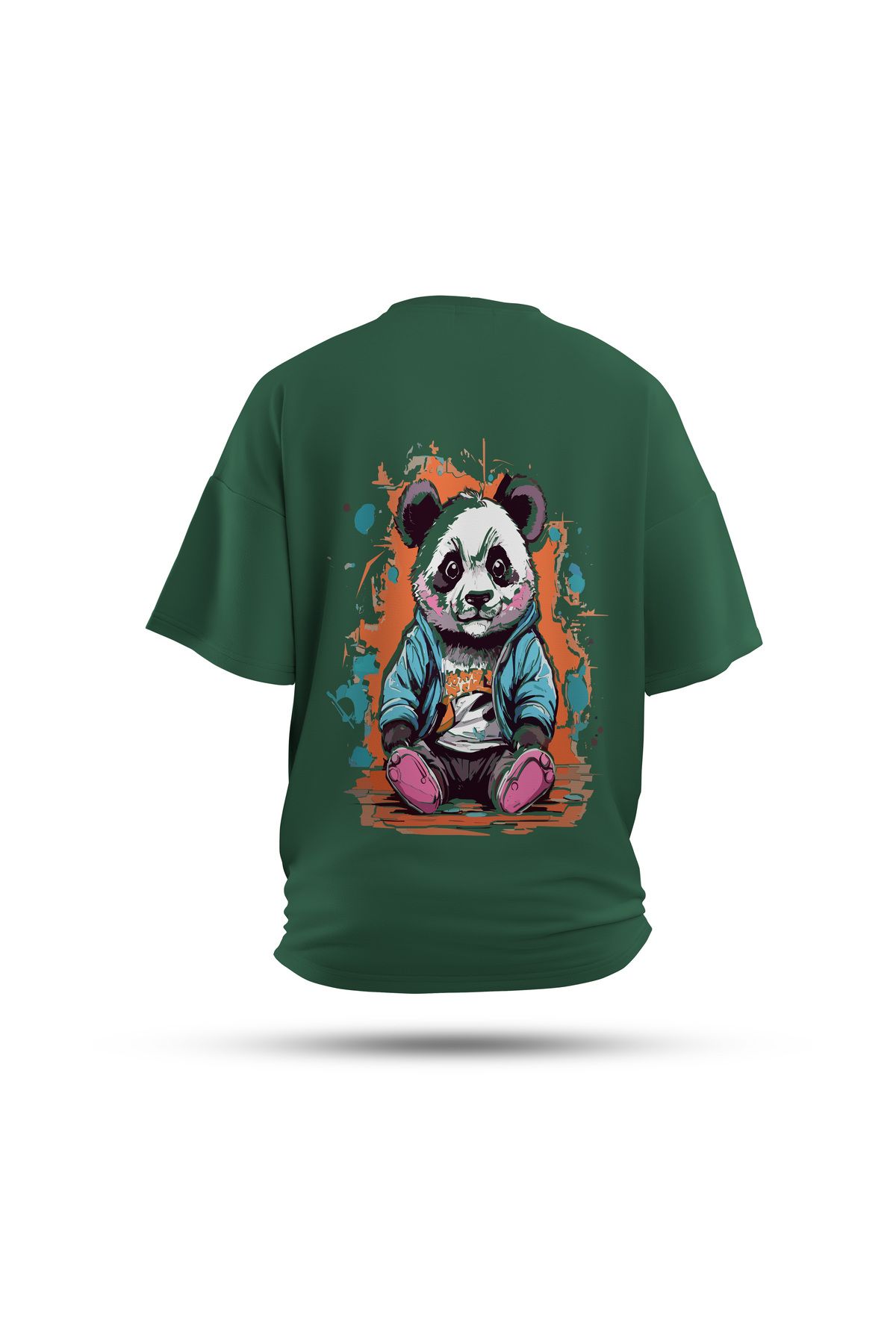 Zestia Unisex T-Shirt, Animals Panda Sırt Baskılı, Regular, %100 Pamuk, Yeşil T-Shirt No: 010
