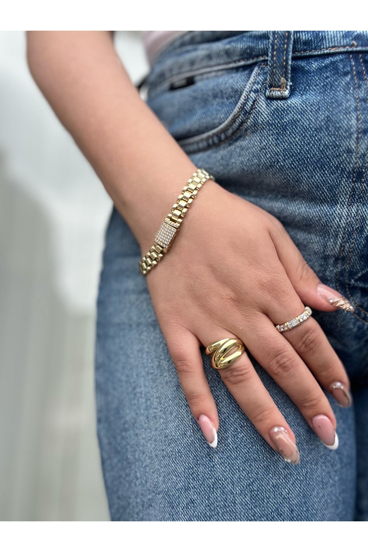 JUPİNG JEWERLY Gold Renk Zirkon Taşlı Zincir VIP Seri Gurmet Model Kadın