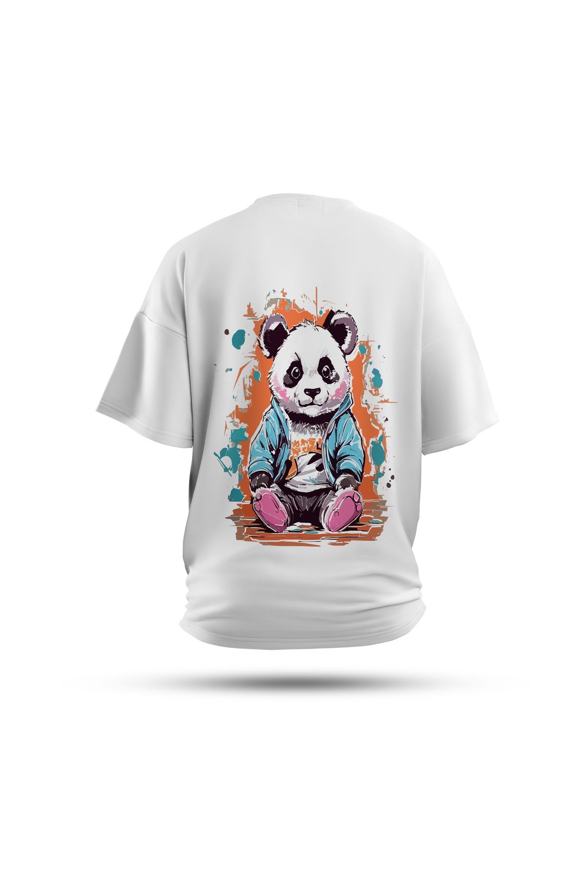 Zestia Unisex T-Shirt, Animals Panda Sırt Baskılı, Regular, %100 Pamuk, Beyaz T-Shirt No: 010