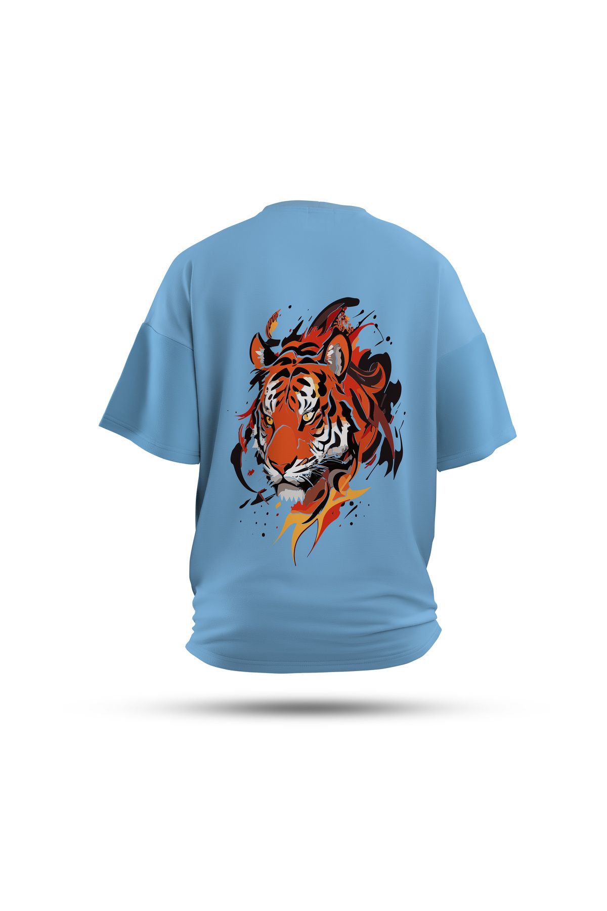 Zestia Unisex T-Shirt, Animals Kaplan Sırt Baskılı, Regular, %100 Pamuk, Mavi T-Shirt No: 007