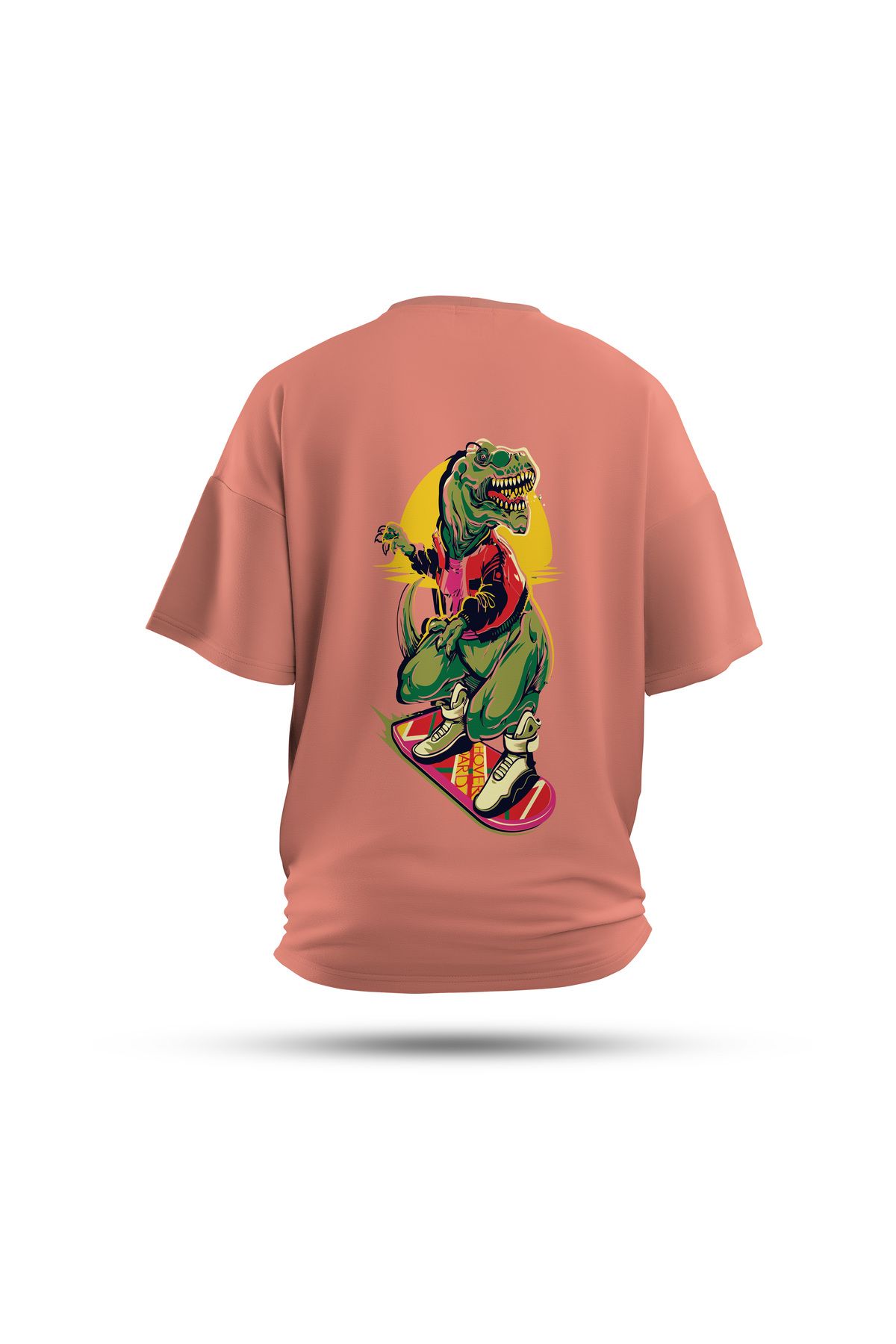 Zestia Unisex T-Shirt, Animals Dinazor Sırt Baskılı, Regular, %100 Pamuk, Somon T-Shirt No: 006
