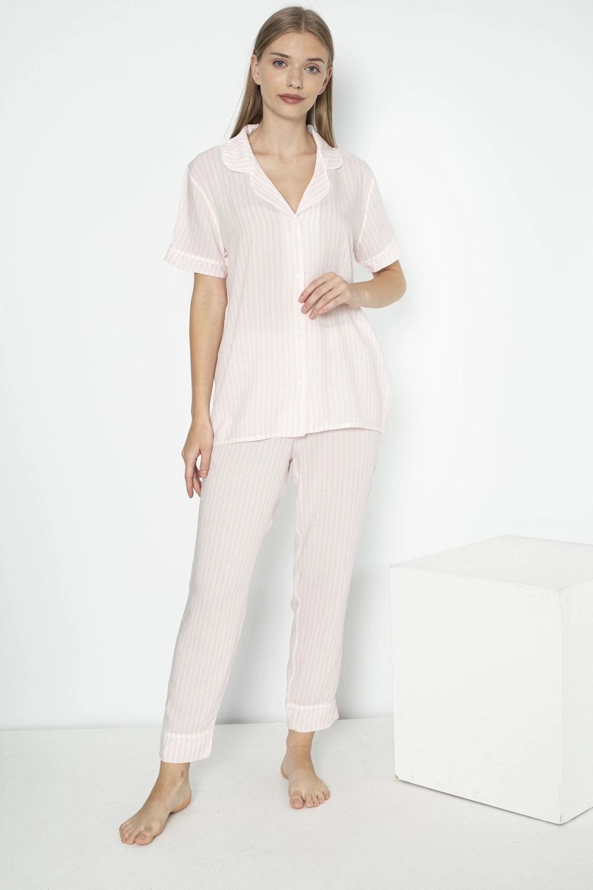Moda Şahsenem Alın A301 Kısa Kol Viscon Pijama Takımı
