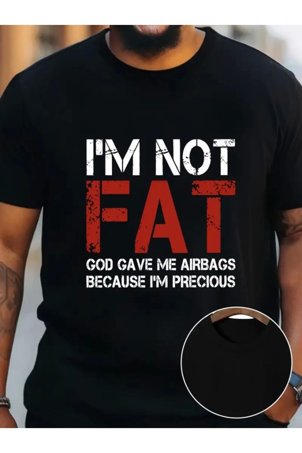 Eserden Baskılı Oversize Bisiklet Yaka T-shirt - Siyah