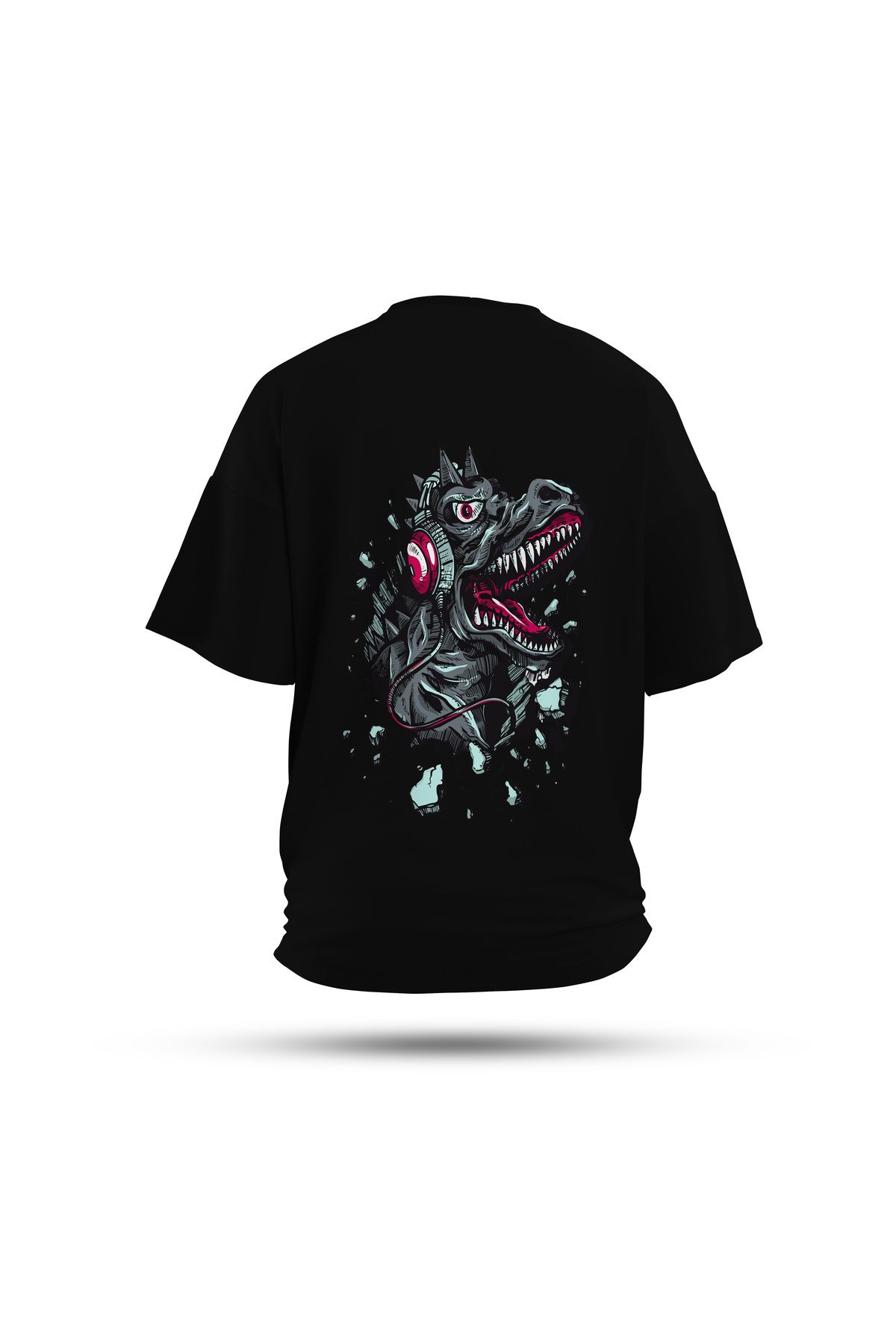 Zestia Unisex T-Shirt, Animals Dinazor Sırt Baskılı, Regular, %100 Pamuk, Siyah T-Shirt No: 002