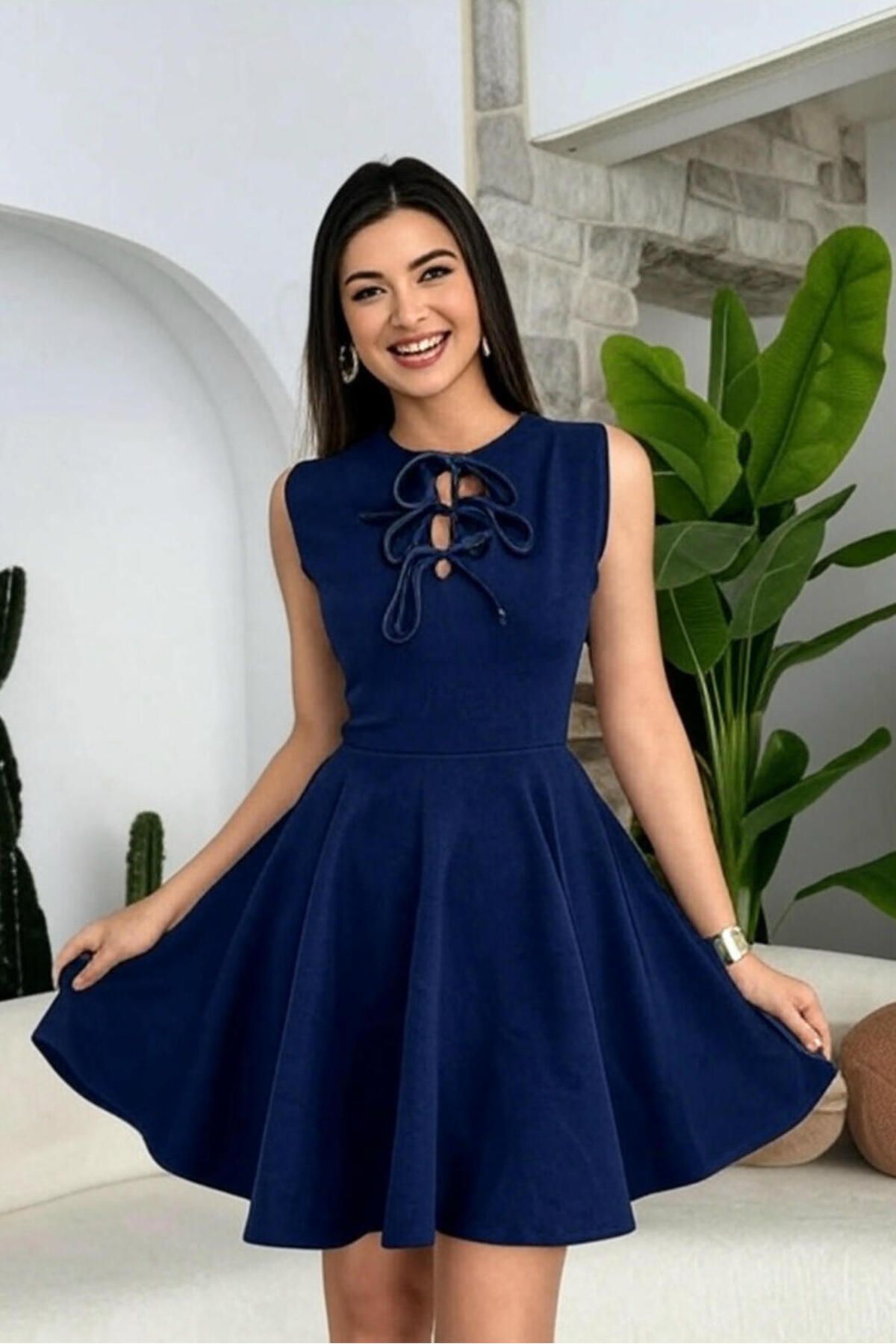ALFUDO Moda Collection Göğsü Bağcıklı Muadil Kloş Elbise