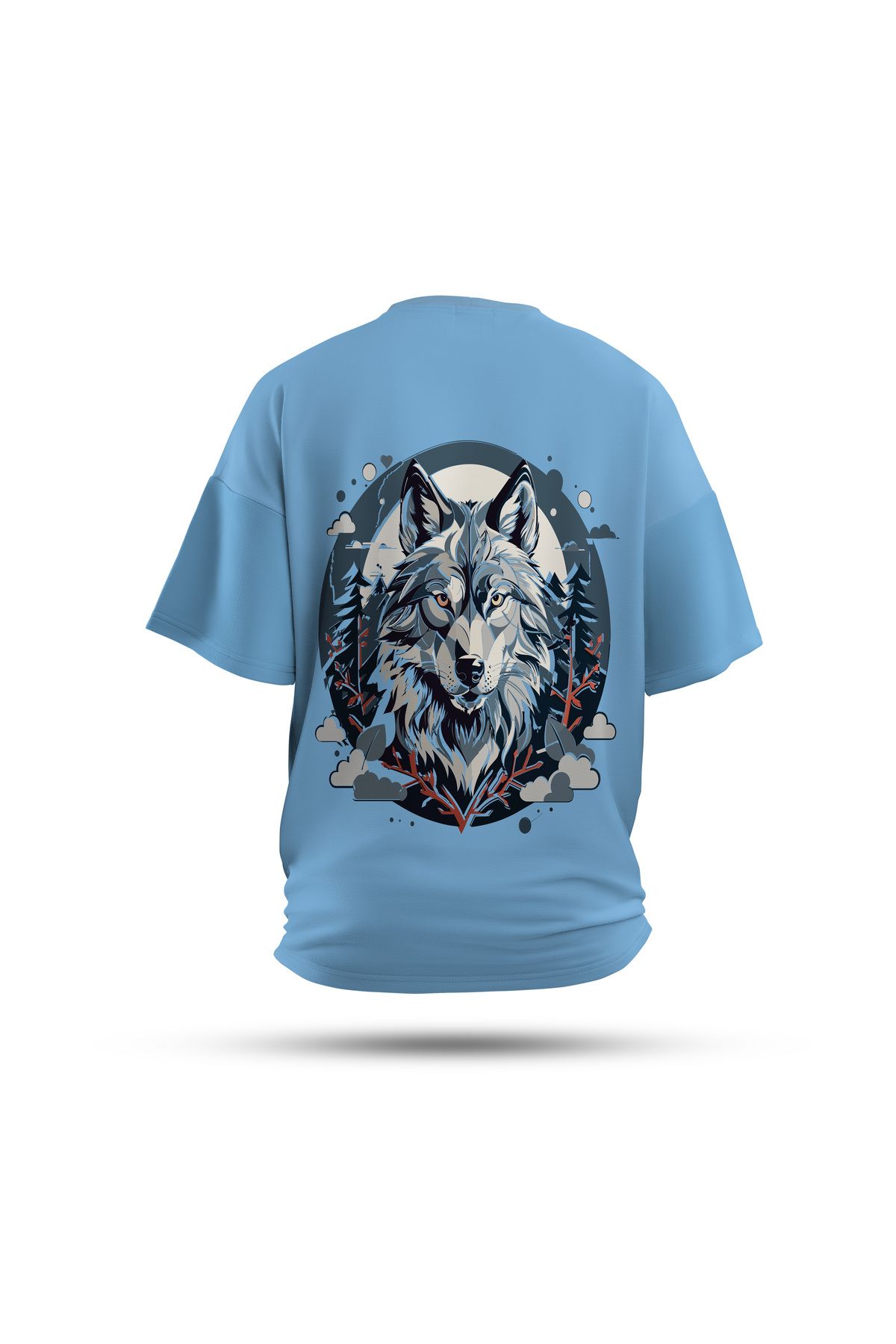 Zestia Unisex T-Shirt, Animals Kurt Sırt Baskılı, Regular, %100 Pamuk, Mavi T-Shirt No: 001