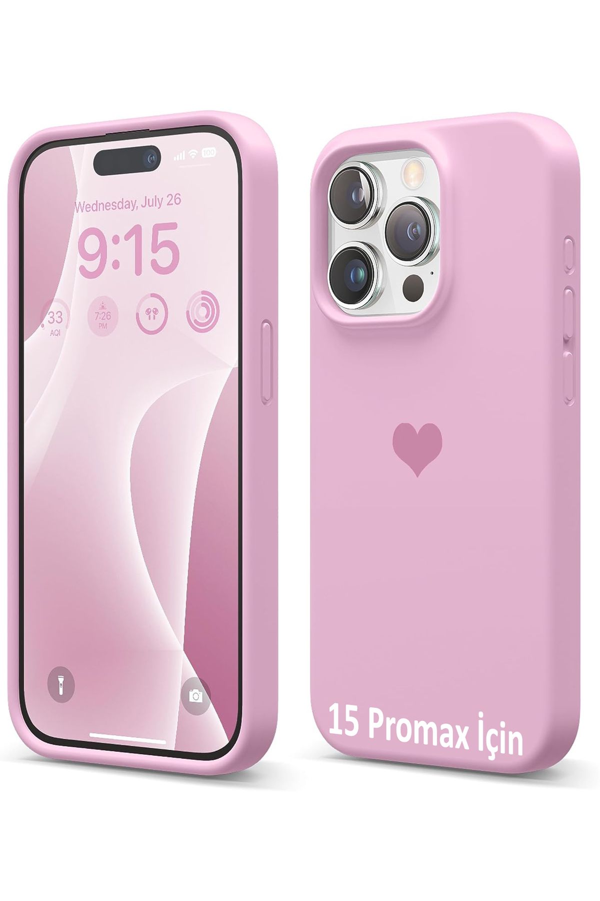 GAGA ELEKTRONİK iPhone 15 Pro Max İçin Kalp Logolu İçi Kadife Silikon Kılıf