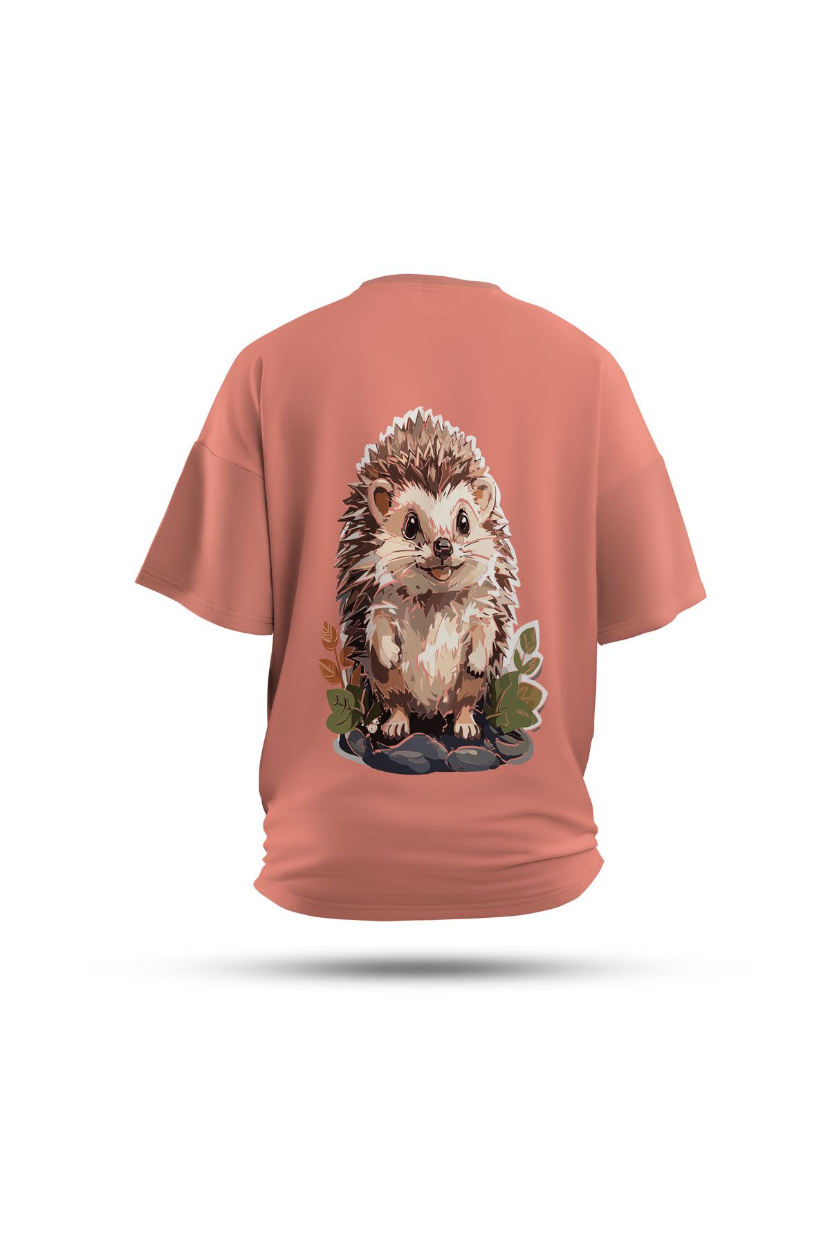 Zestia Unisex T-Shirt, Animals Kirpi Sırt Baskılı, Regular, %100 Pamuk, Somon T-Shirt No: 005