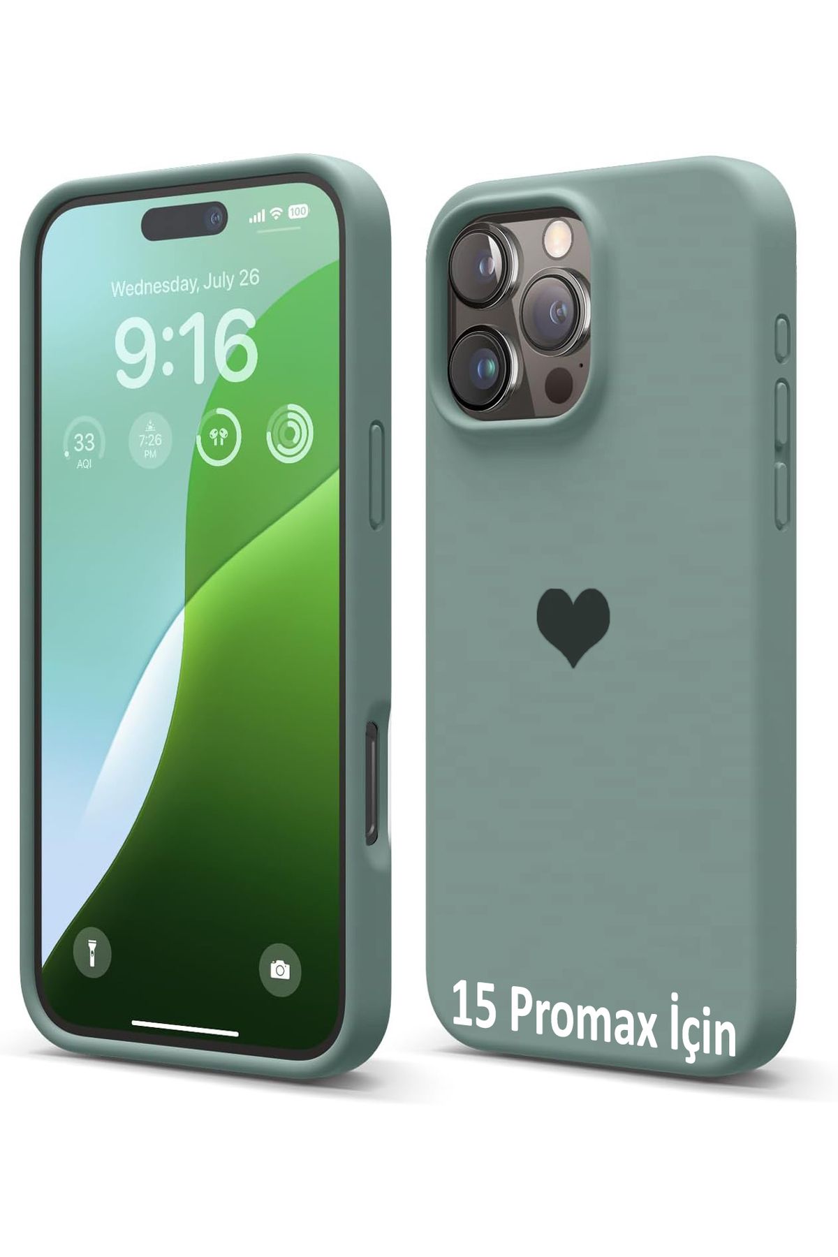 GAGA ELEKTRONİK iPhone 15 Pro Max İçin Kalp Logolu İçi Kadife Silikon Kılıf