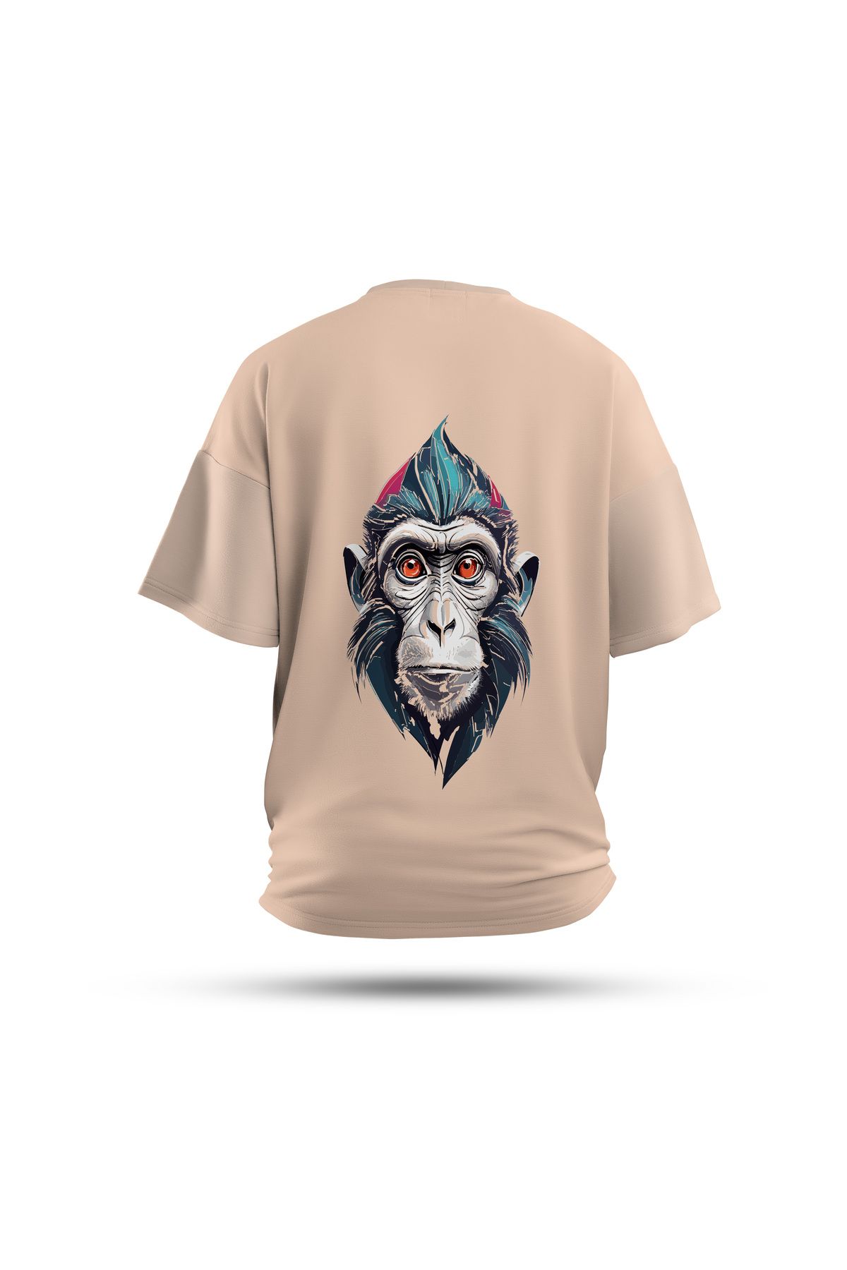 Zestia Unisex T-Shirt, Animals Maymun Sırt Baskılı, Regular, %100 Pamuk, Krem T-Shirt No: 017